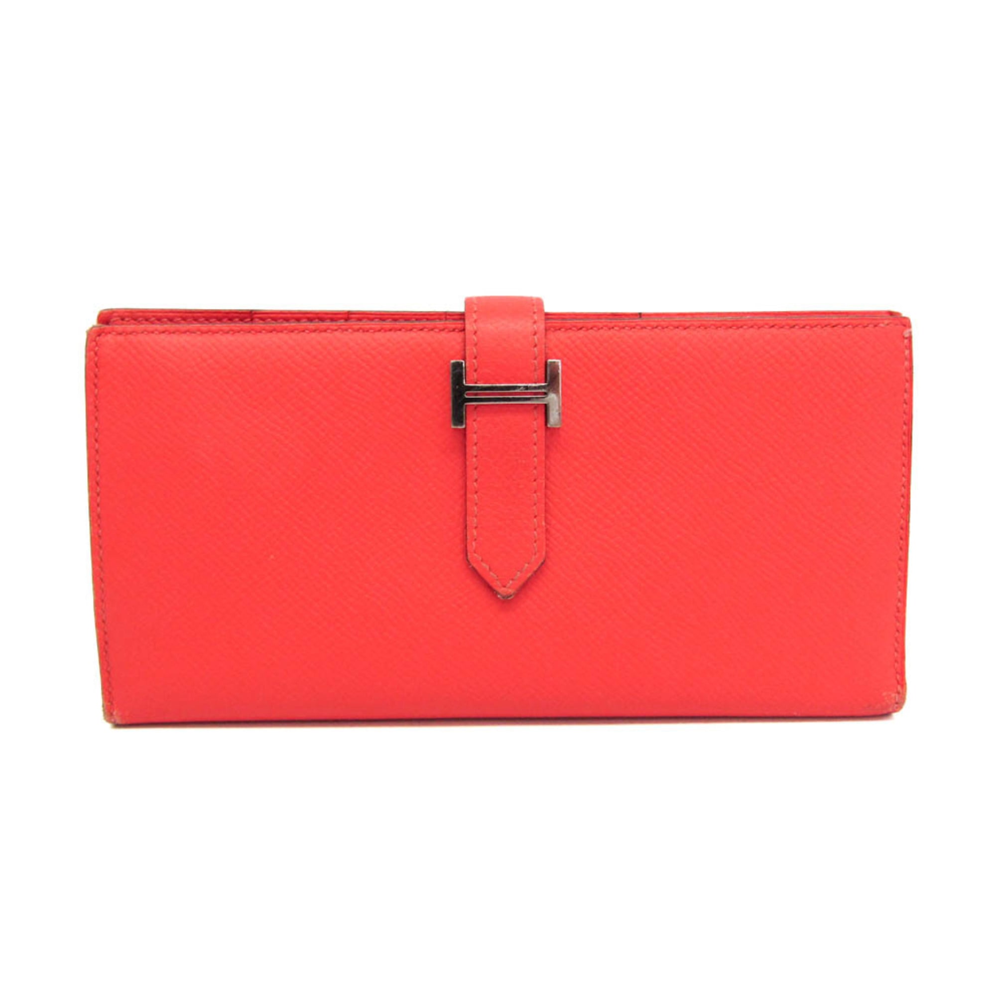 Hermes Bearn Bearn Soufflé Women's Epsom Leather Long Wallet (bi-fold) Salmon Pink