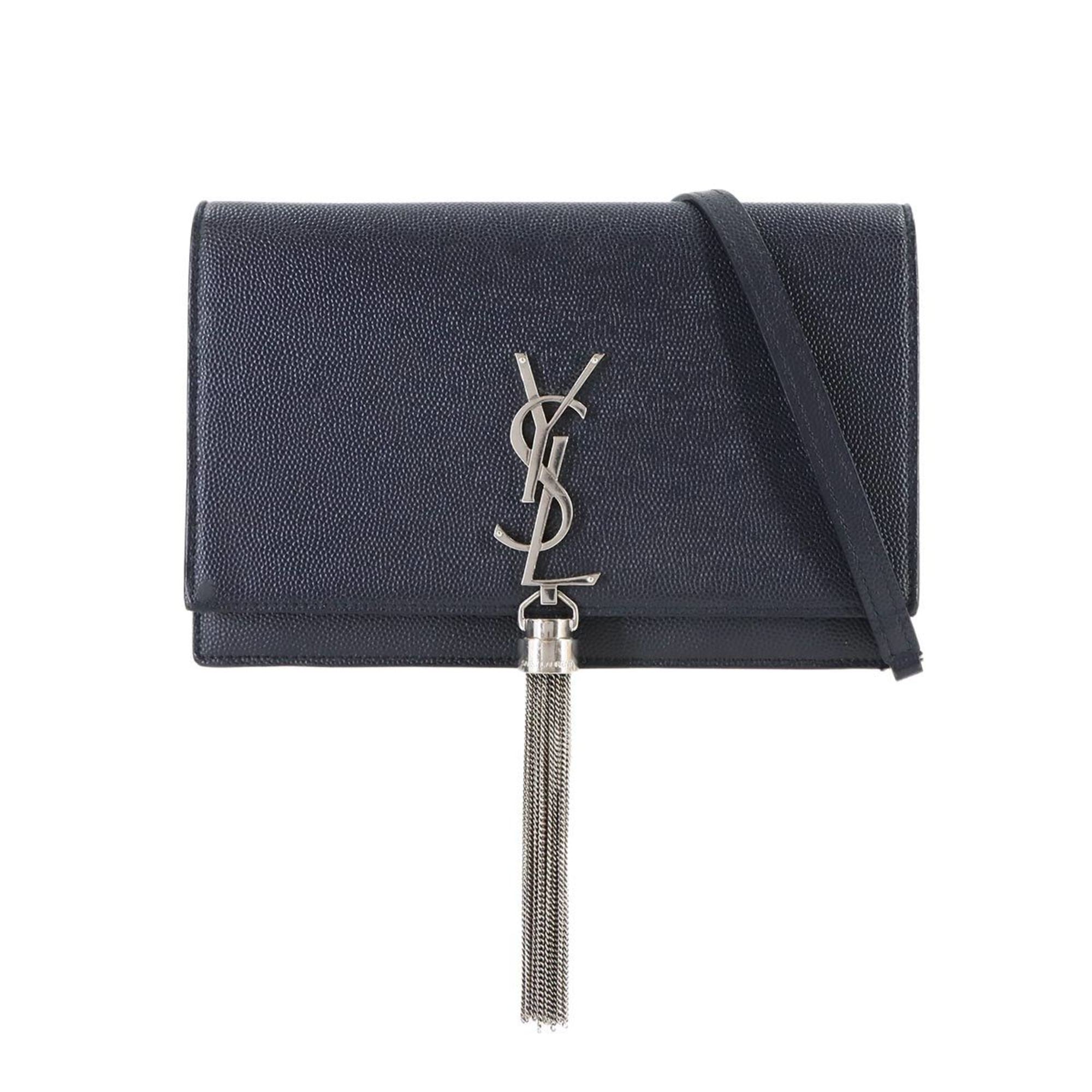Saint Laurent Kate Chain Wallet, Bifold Long Leather, Navy Blue, 452159