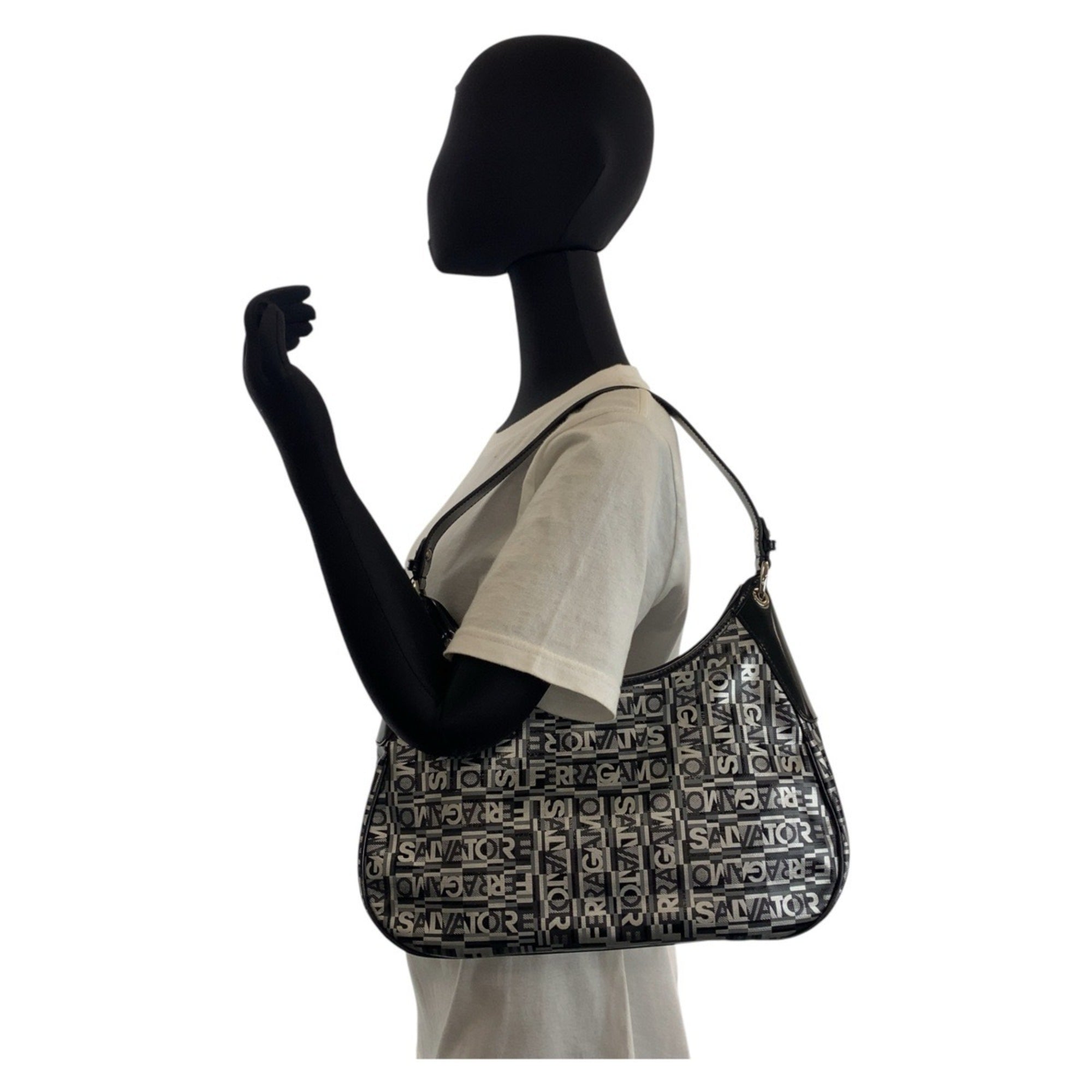 Salvatore Ferragamo Black Grey Silver Hardware Shoulder Bag Women's — Like New