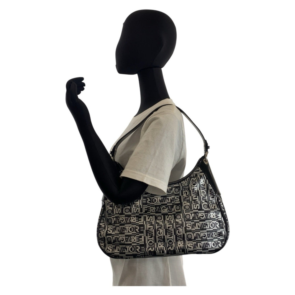 Salvatore Ferragamo Black Grey Silver Hardware Shoulder Bag Women's — Like New