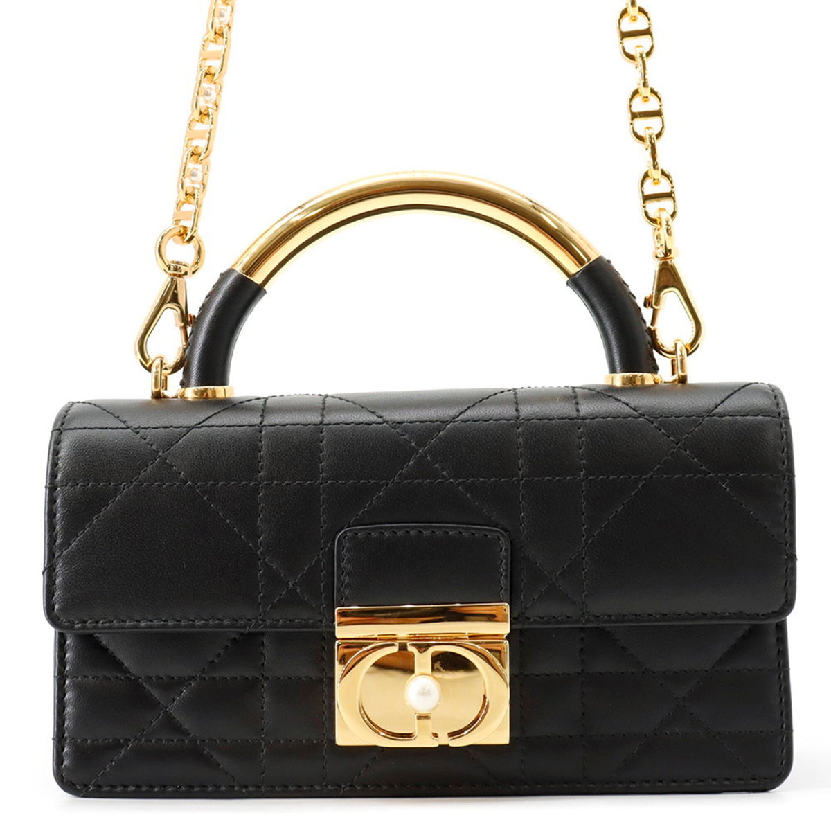 Christian Dior Macro Cannage Ange Mini Calf Leather Handbag M4401UNMZ 2-way Black — Like New