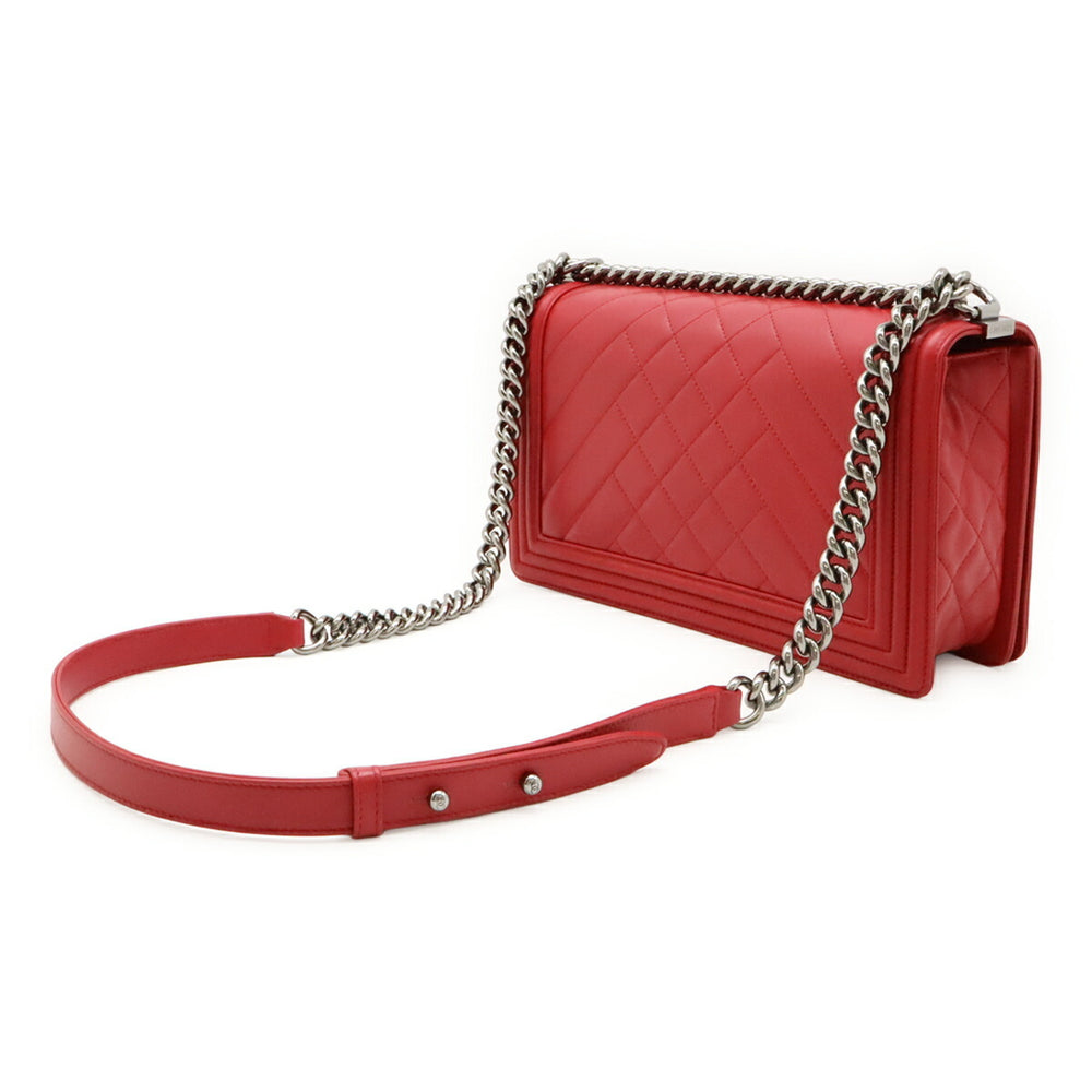 CHANEL Boy Chanel Matelasse Coco Mark Chain Shoulder Bag in Fuchsia Pink Lambskin — Like New