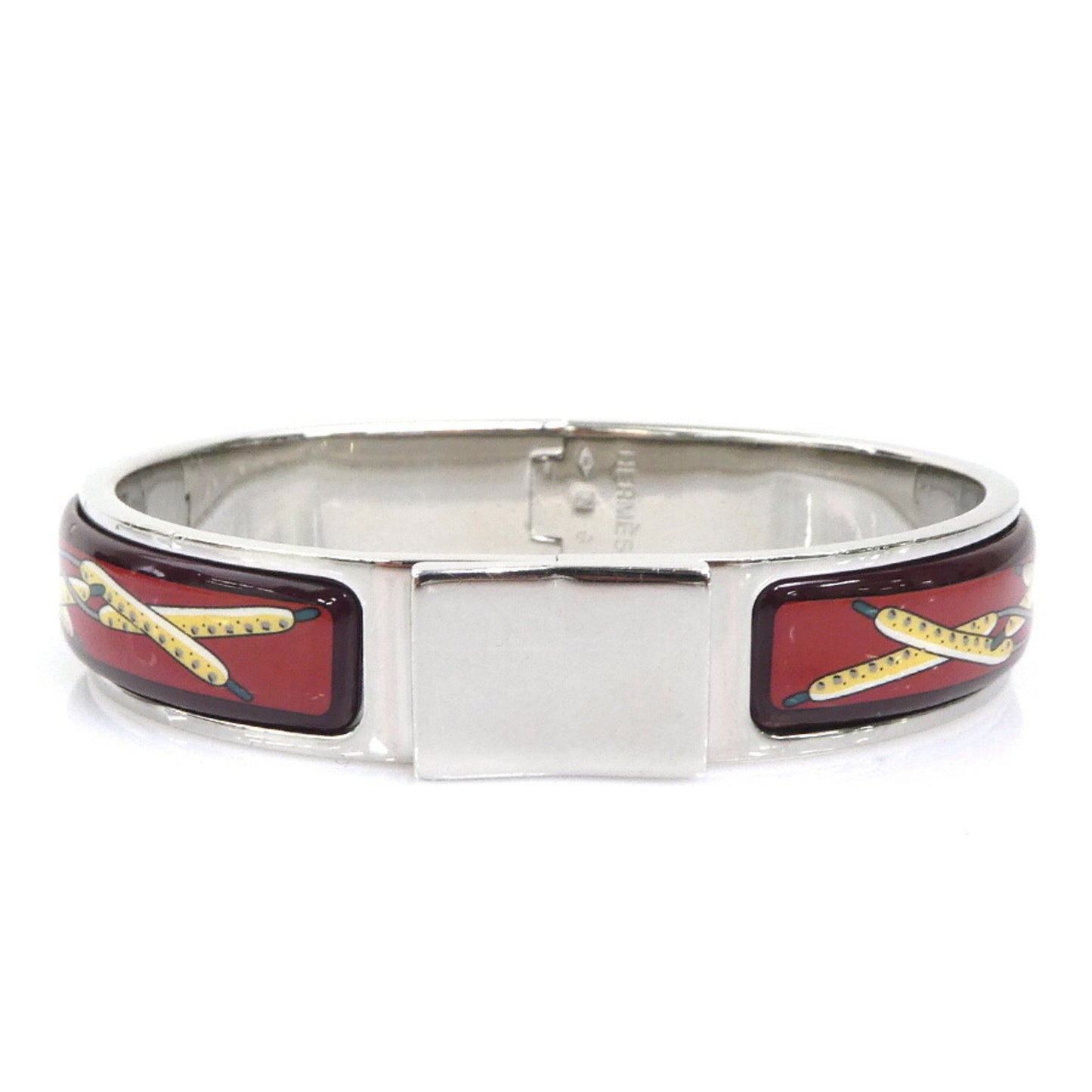 Hermes Hermès Click-Clack Metal Enamel Bangle Bracelet in Silver, Burgundy, and Multicolor for Women (e60706a)