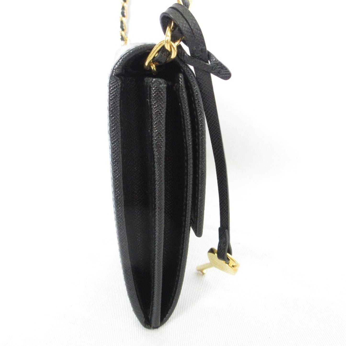 PRADA Prada Saffiano Leather Heart Motif Turn Lock Chain Wallet BT770C Black Women's