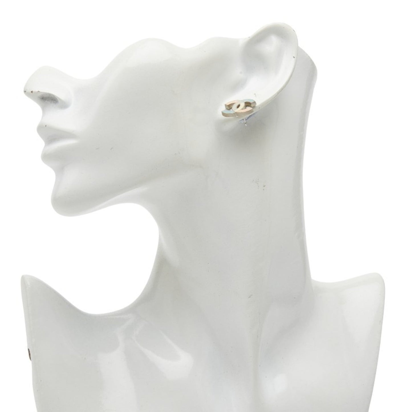 Chanel Coco Mark Stud Earrings, Single, Silver and Multicolor Metal, Women's, CHANEL