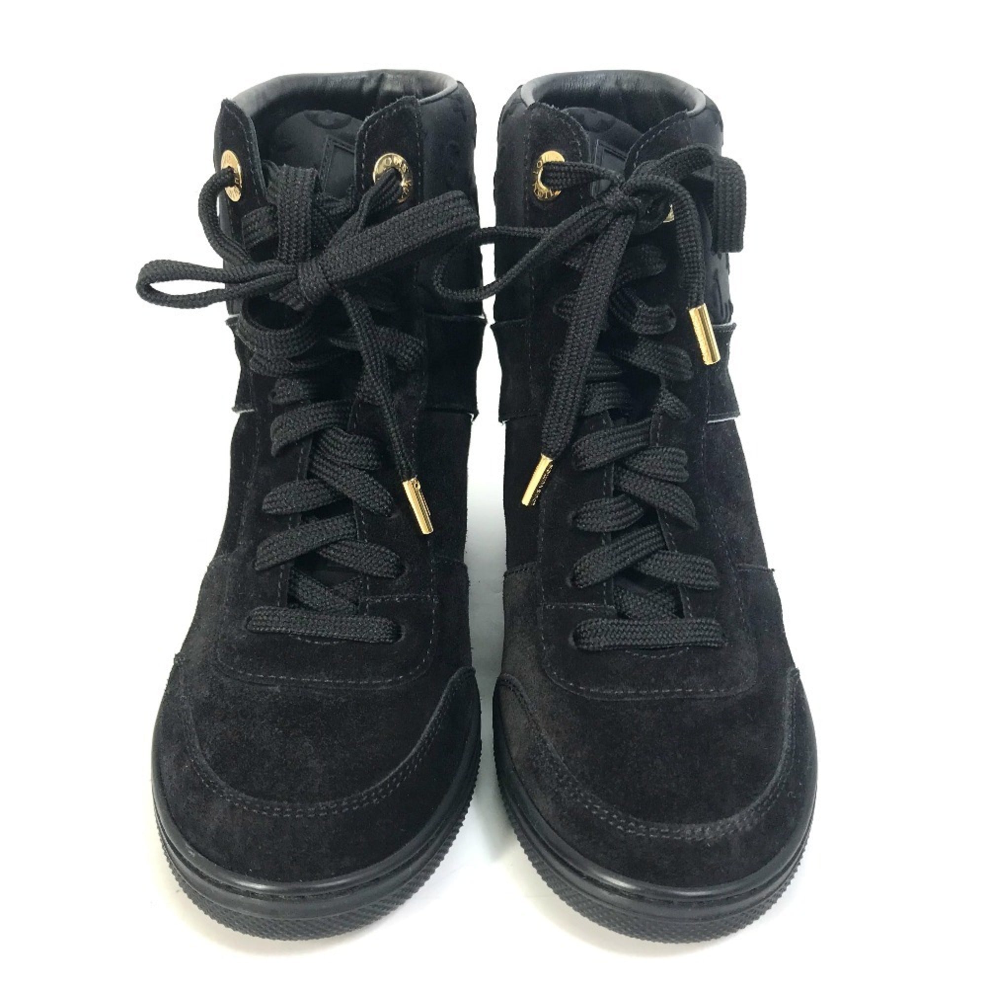 LOUIS VUITTON Monogram High-Top Sneakers, Suede, Women's, Black