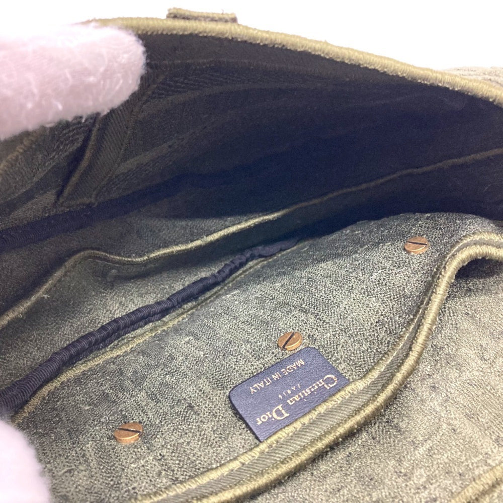 Christian Dior Oblique SADDLE Embroidered Saddle Bag Shoulder Handbag Canvas Women's Khaki — Like New