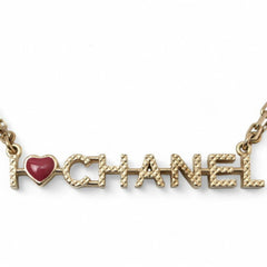 Chanel Necklace Pendant CHNAEL Coco CC I Love Heart Double Choker Gold 17 — Like New