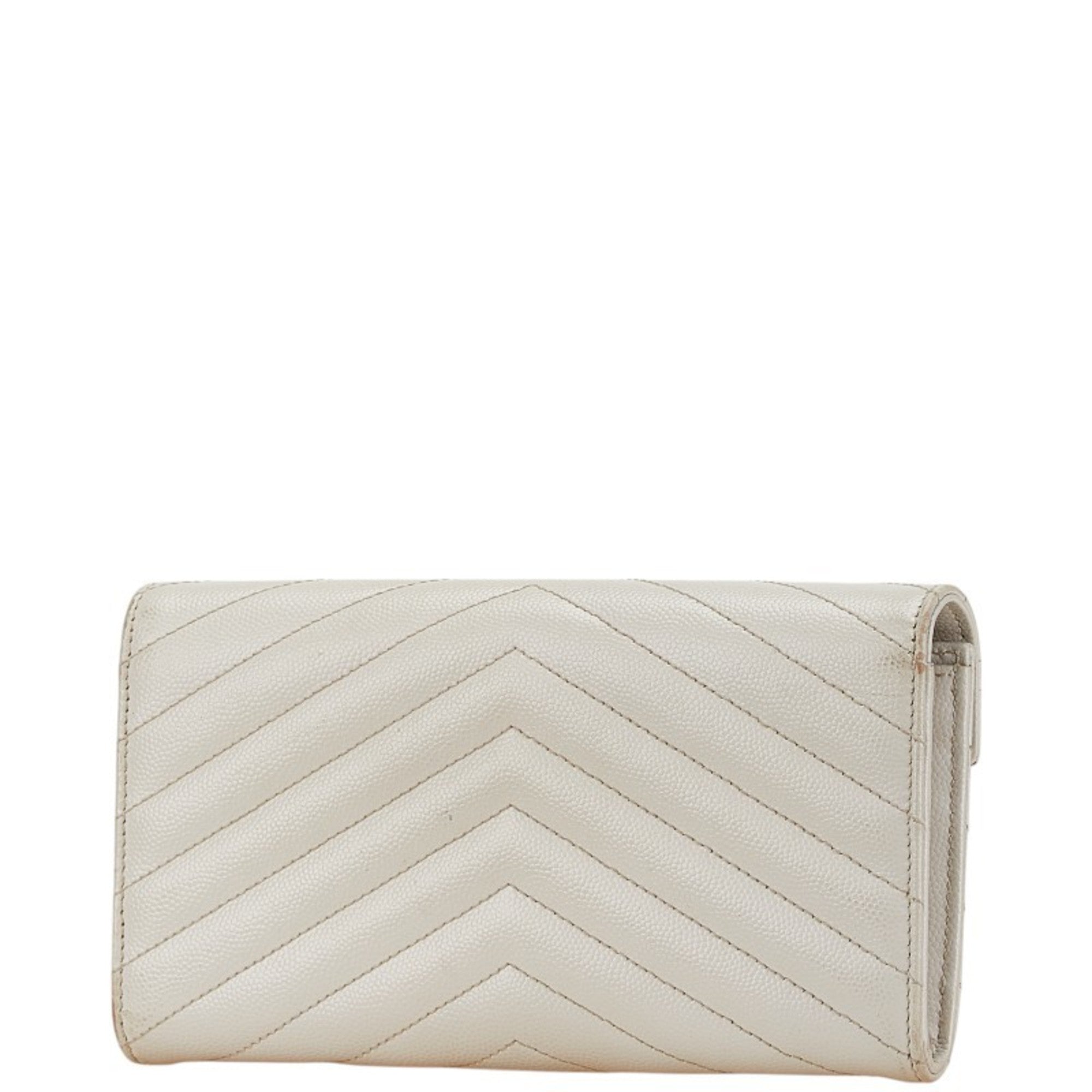 Saint Laurent Cassandra V-stitch long wallet 372264 white leather women's SAINT LAURENT