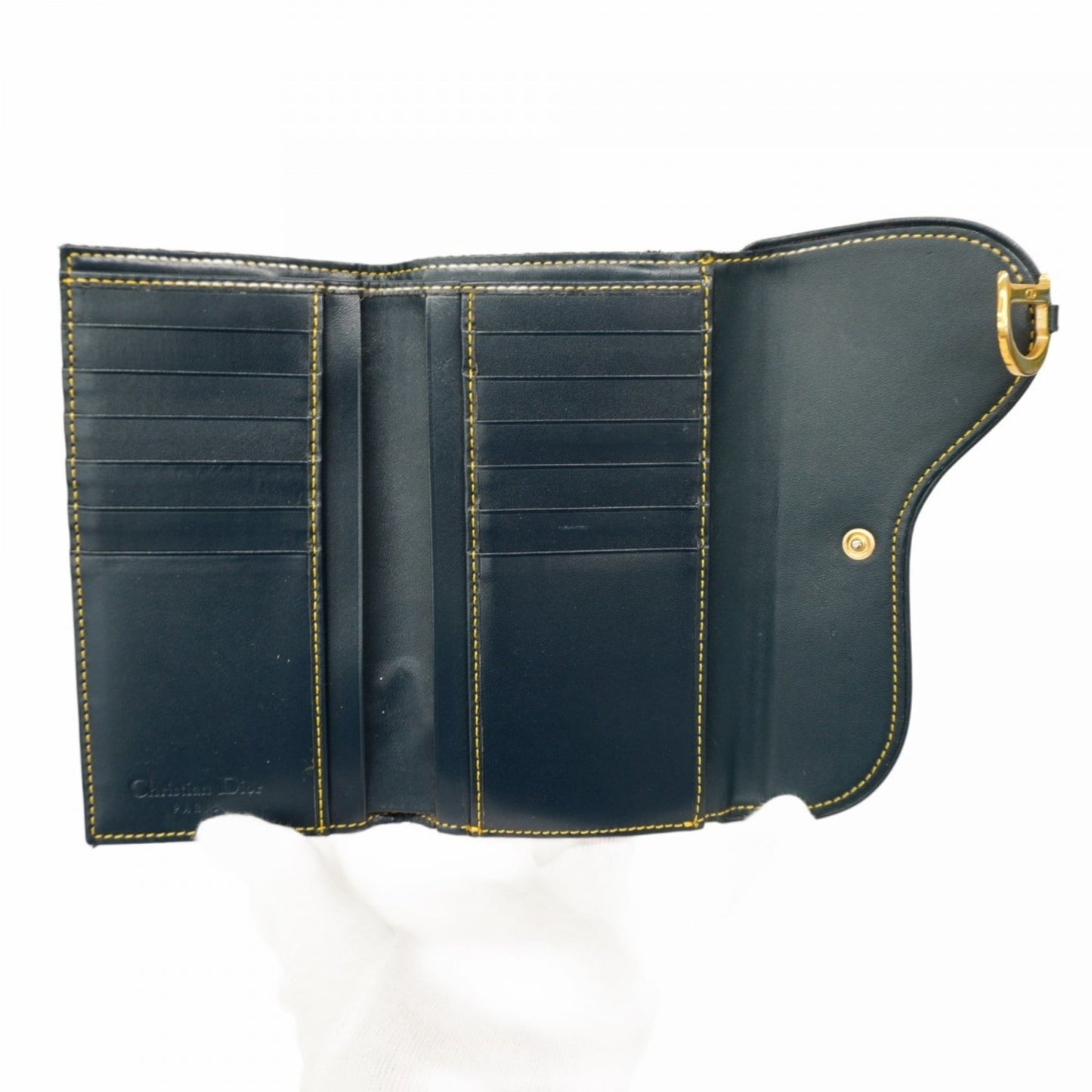 Christian Dior Trotter Saddle Canvas Tri-fold Wallet, Navy, Women's