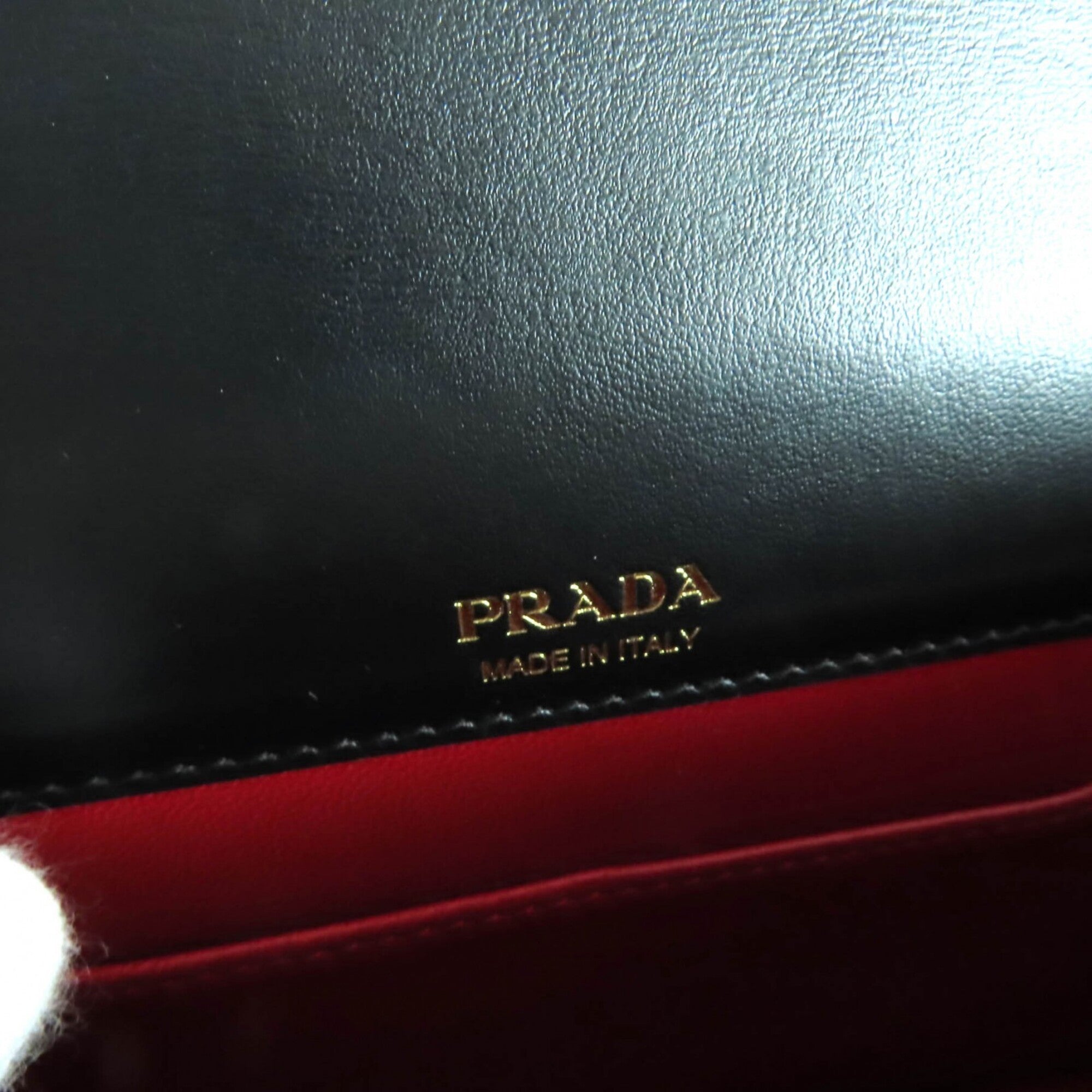 PRADA 1BP053 Saffiano Leather Mini Bag with Triangle Chain, Shoulder Bag, Black, Made in Italy, Women's — Like New