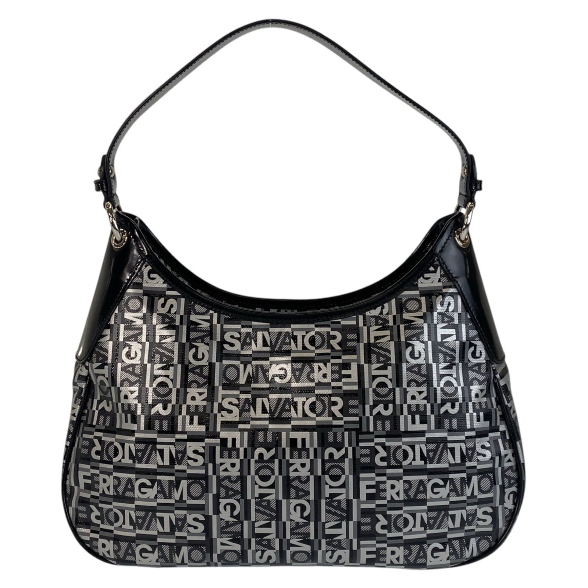 Salvatore Ferragamo Black Grey Silver Hardware Shoulder Bag Women's — Like New