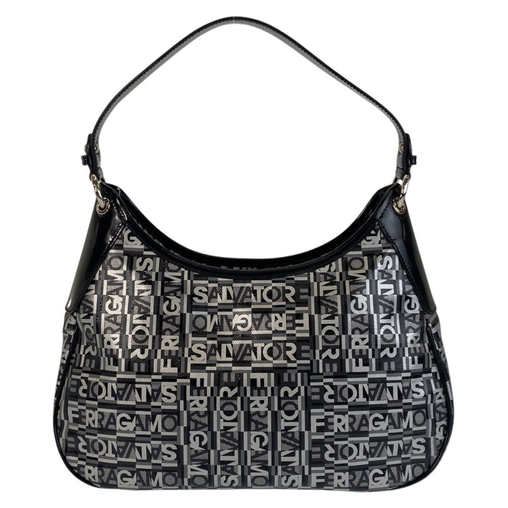 Salvatore Ferragamo Black Grey Silver Hardware Shoulder Bag Women's — Like New