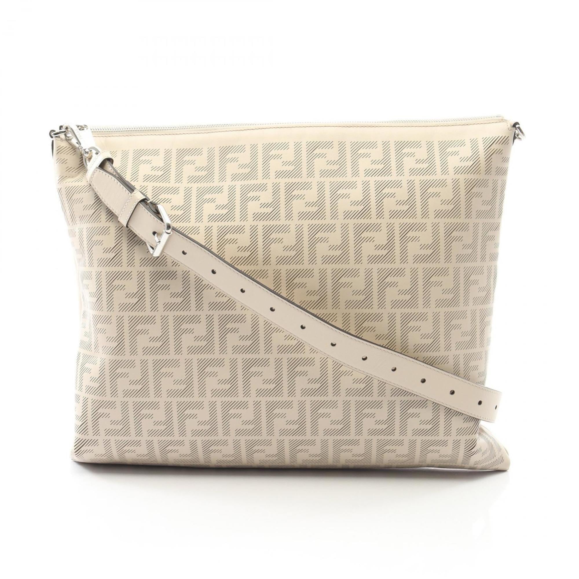 Fendi FF logo shoulder bag, leather, men's, white, 7VA604