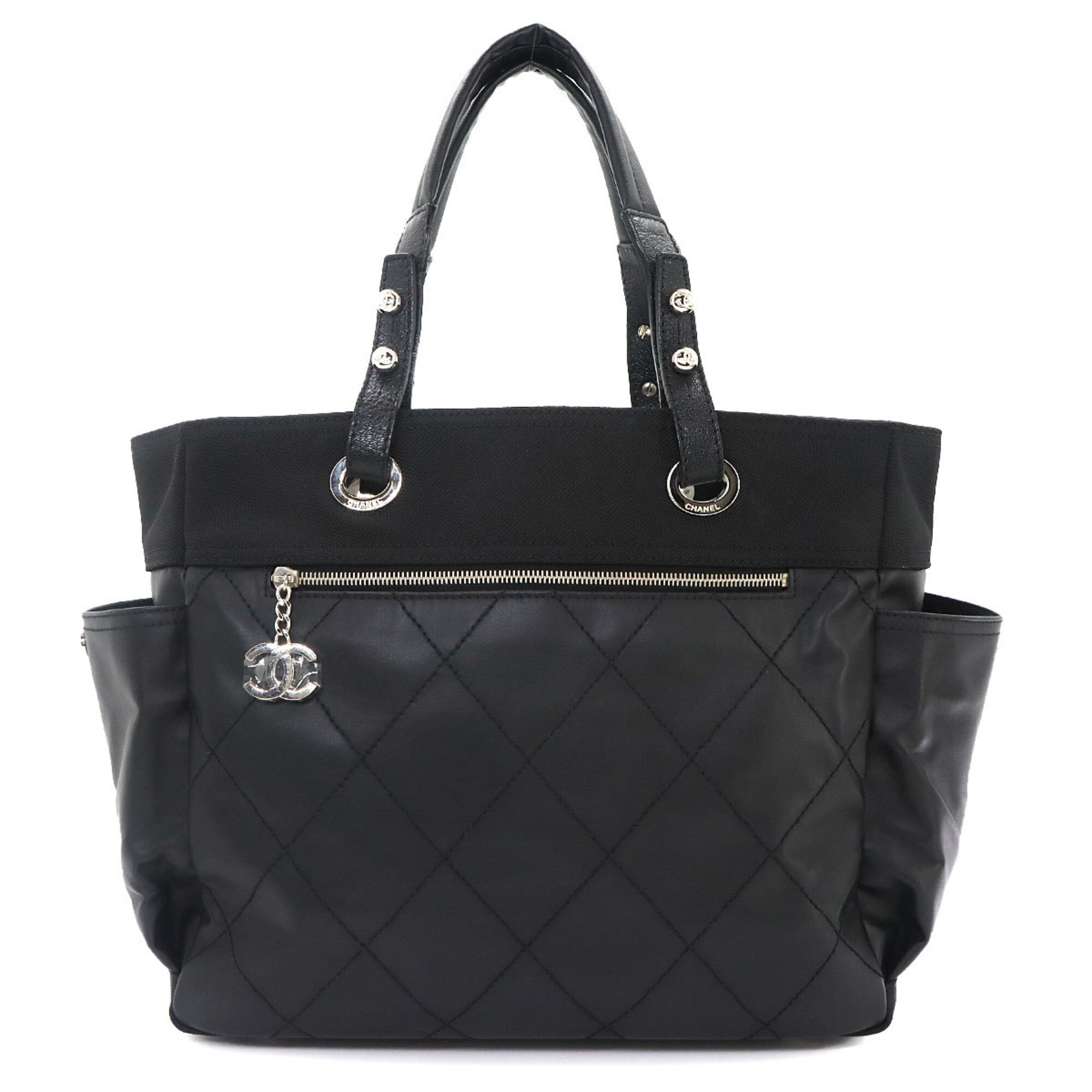 Chanel Paris Biarritz GM Tote Handbag, Nylon Leather, Black, A34210 — Like New
