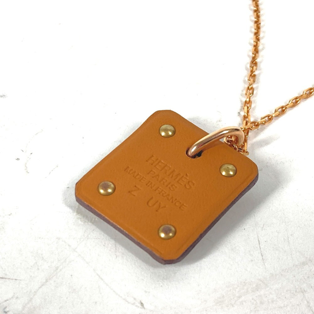 HERMES Hermes Heart Chain Asdukur PM Pendant Necklace Metal Leather Women's Etoupe Gray x Pink Gold Similar E-240605-15 — Like New