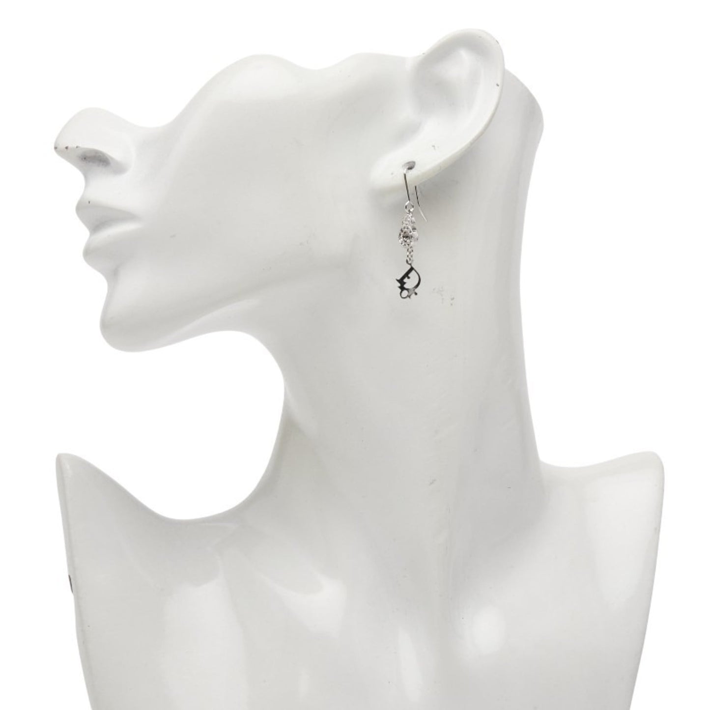 Christian Dior Dior CD logo rhinestone earrings in silver metal for women.