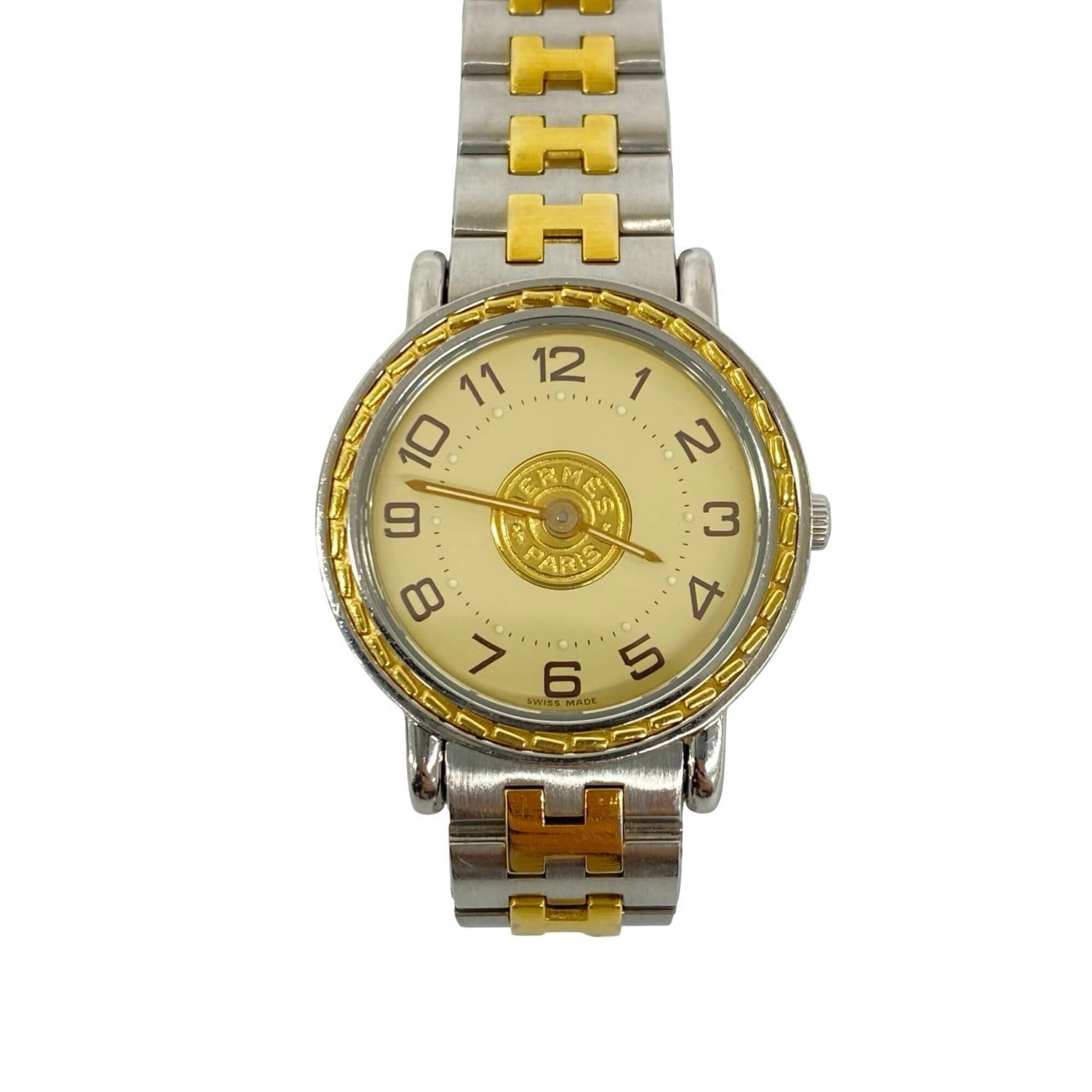 HERMES Hermes Sellier Stainless Steel GP Quartz Wristwatch Silver Gold 35317 — Good