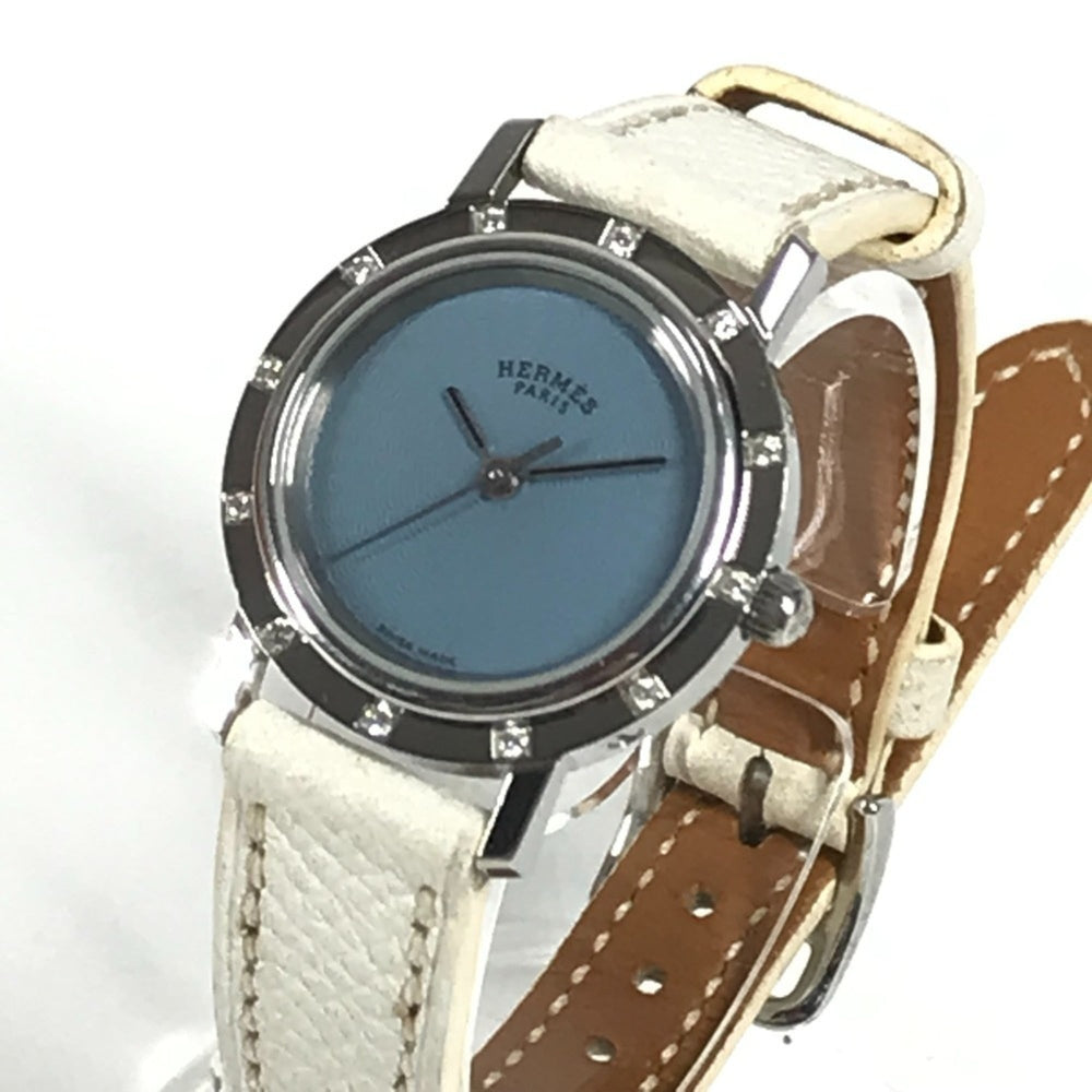 HERMES CL4.230 Clipper Nacle 12-Piece Diamond Women's Watch with Leather Strap, White Leather/Stainless Steel — Very Good