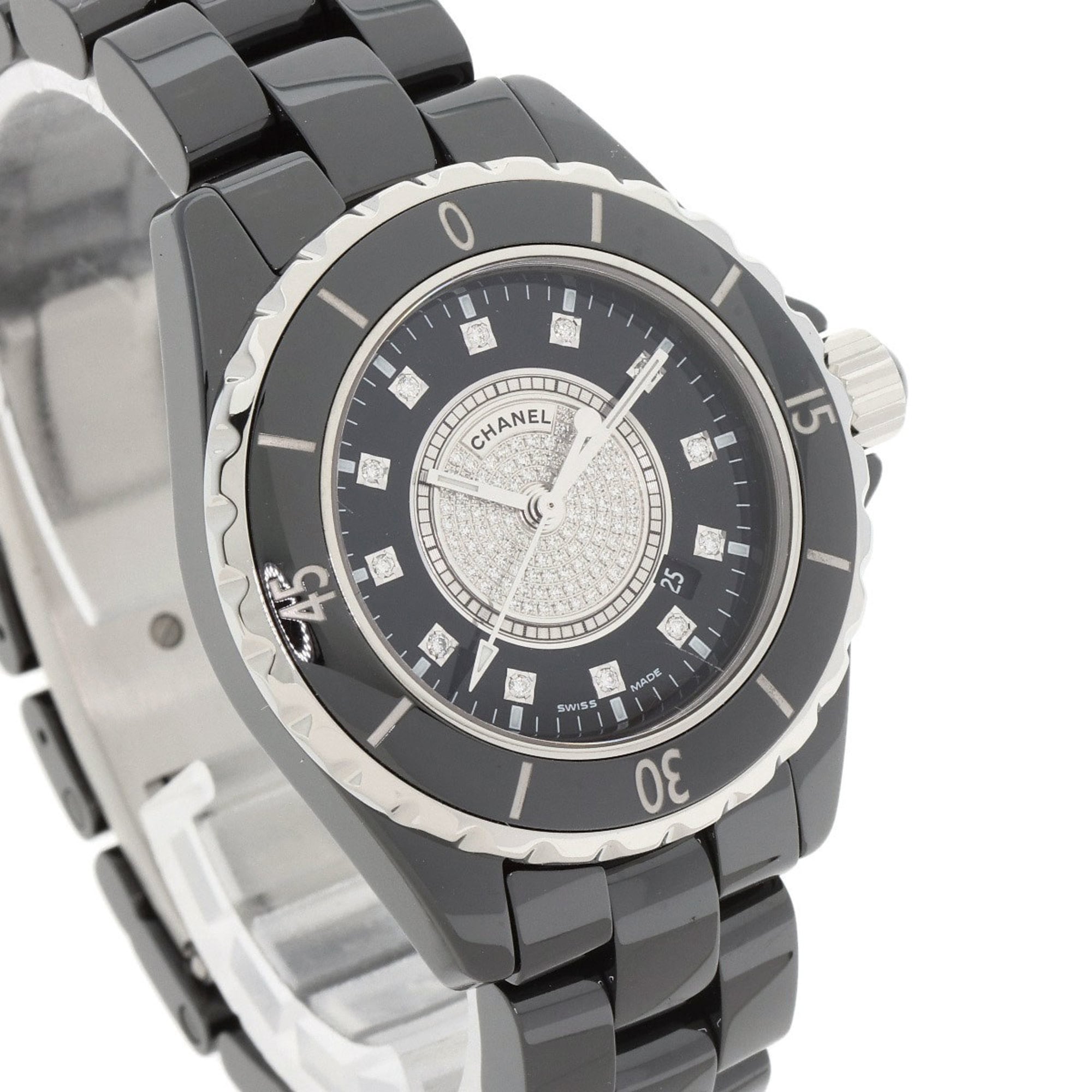 CHANEL H2122 J12 33mm Center Diamond Ceramic/Ceramic Women's Watch — Good