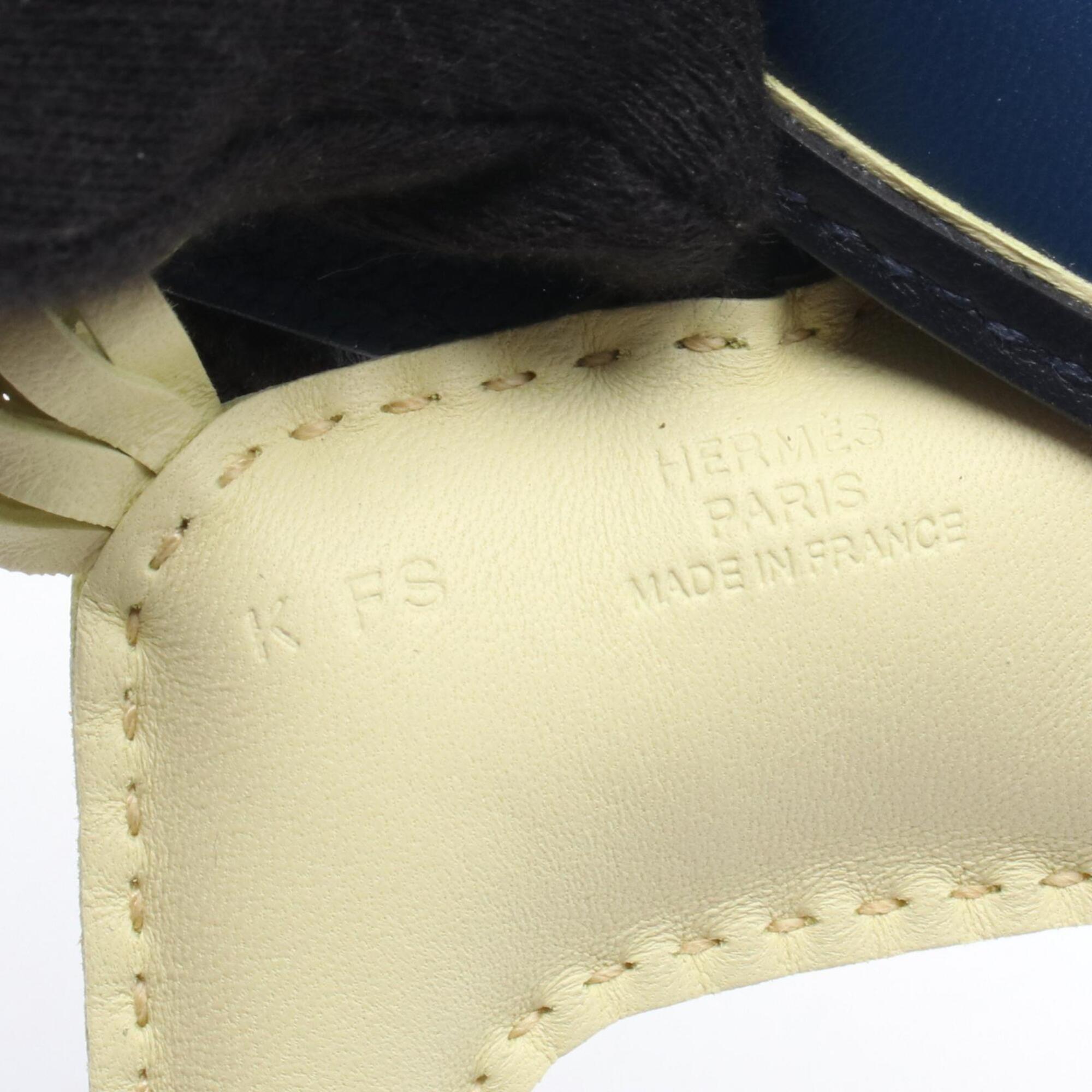 Hermes Rodeo PM Robeo Coeur Jaune Milton Blue Nuit Tie Charm Accessory Leather Veau Swift Agneau Milo Women's Yellow Navy — New - Store Return