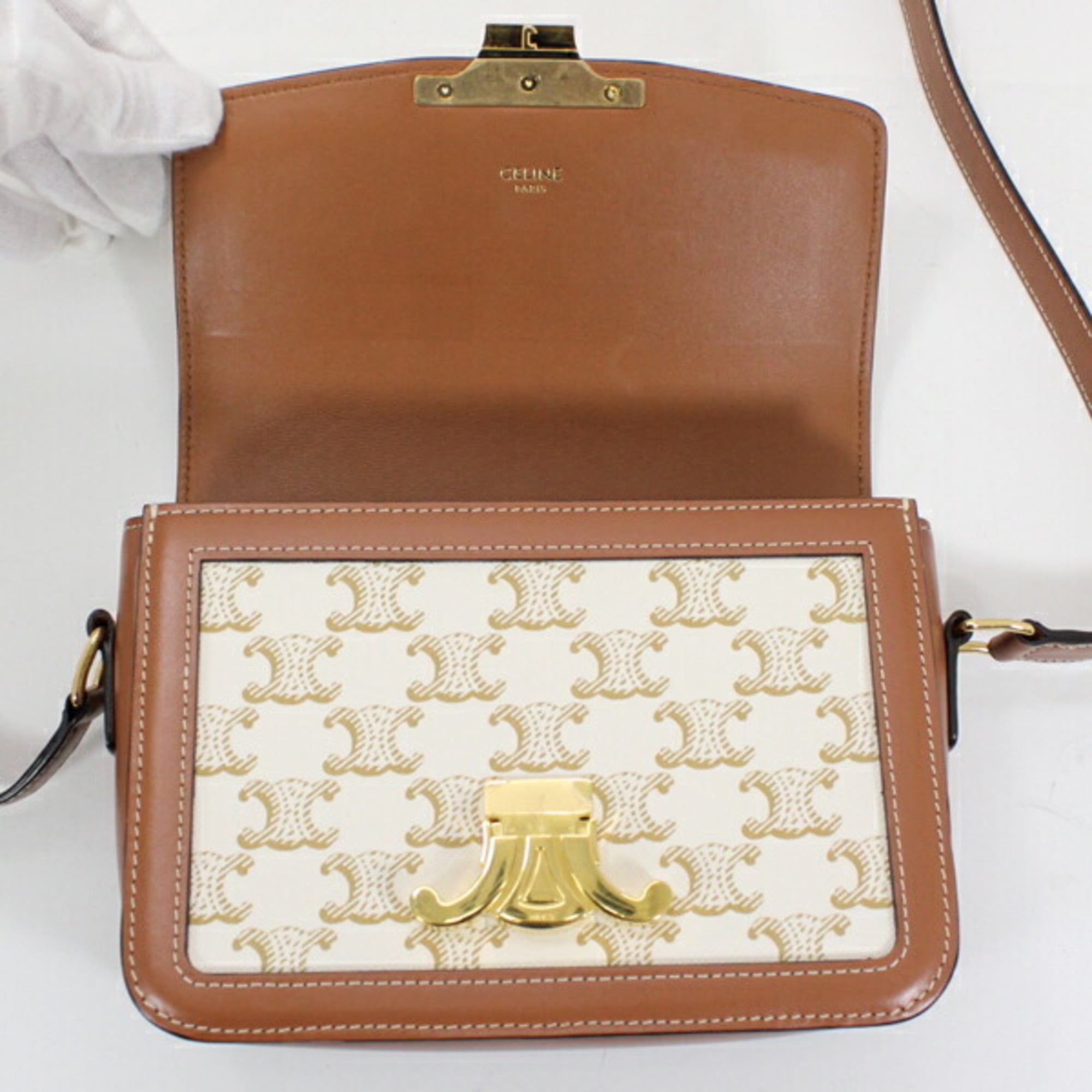 Celine Shoulder Bag Teen Triomphe White 188882BZ4.01BC CELINE Calf Leather Women's — Like New