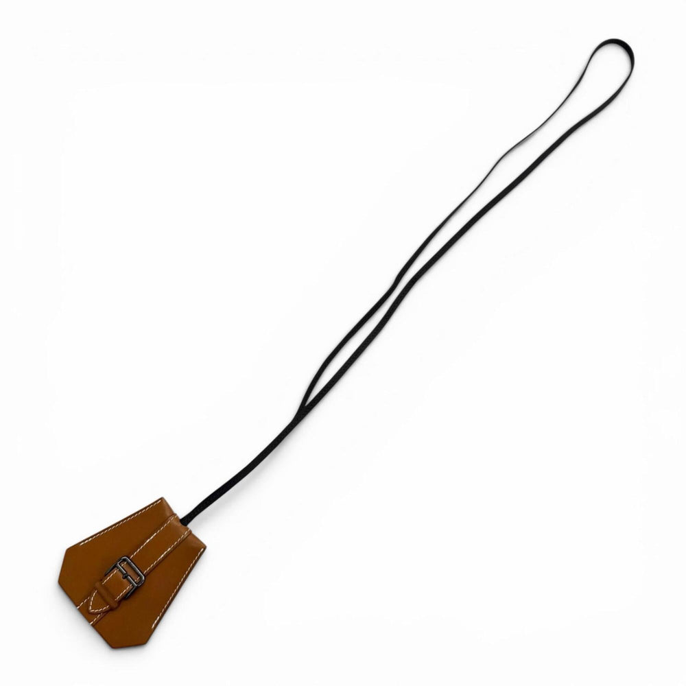 HERMES Hermes Clochette Buckle Long Necklace, Leather, Fauve Black, Silver Hardware, K Stamp, Current Model, Made in France, Men's, Comes with Box and Dust Bag — Like New