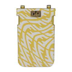 FENDI Peekaboo Shoulder Bag 8M0442 Calf Leather Yellow Zucca Pattern Smartphone Pouch Case Strap Turn Lock — Like New