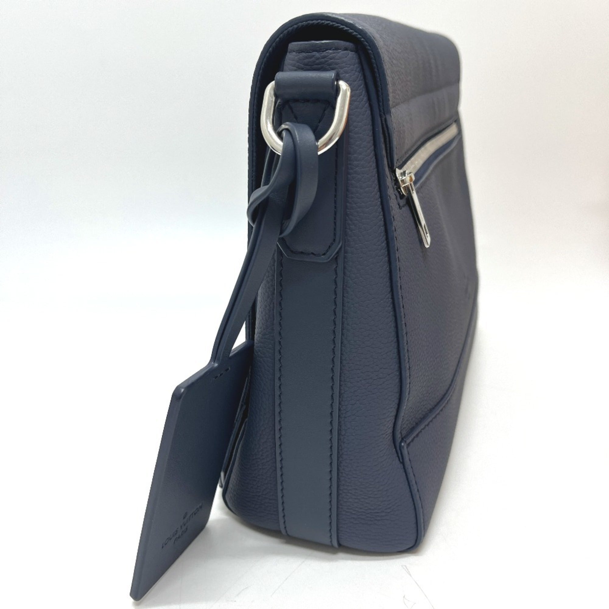 LOUIS VUITTON M23709 LV Aerogram Takeoff Messenger Bag, Handbag, Crossbody Shoulder Leather, Men's, Blue, Atlantic Like New — Like New