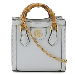 GUCCI Diana Nano Handbag Chain Shoulder Bag Leather Pale Blue 760251 — Like New