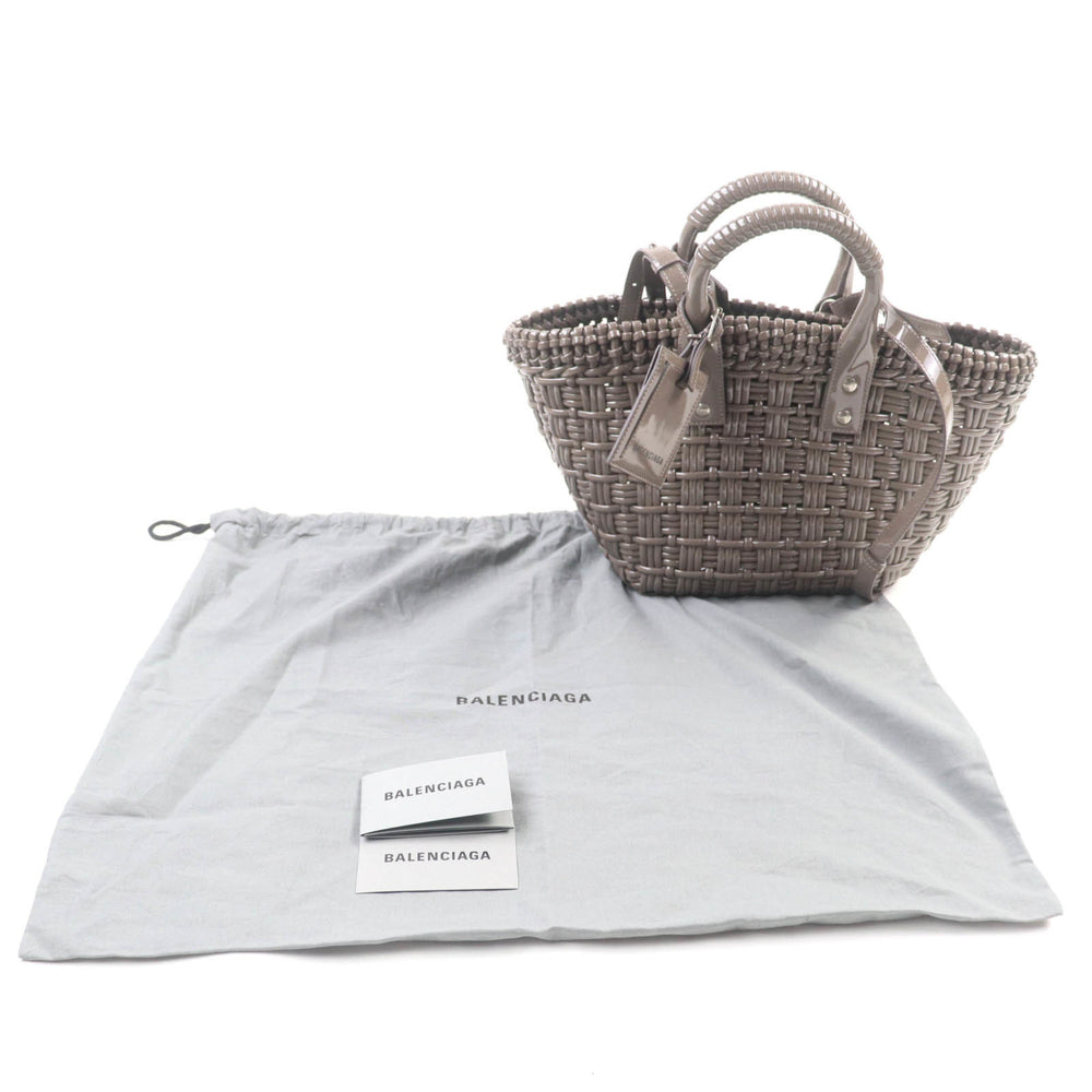BALENCIAGA 671342 Bistro XS Shoulder Bag, Enamel, 2-Way, Gray, Includes Dust Made in Italy, Women's — Like New