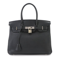 Hermes Birkin 30, Taurillon Clemence leather, black, handbag, □R stamp, silver hardware — Like New