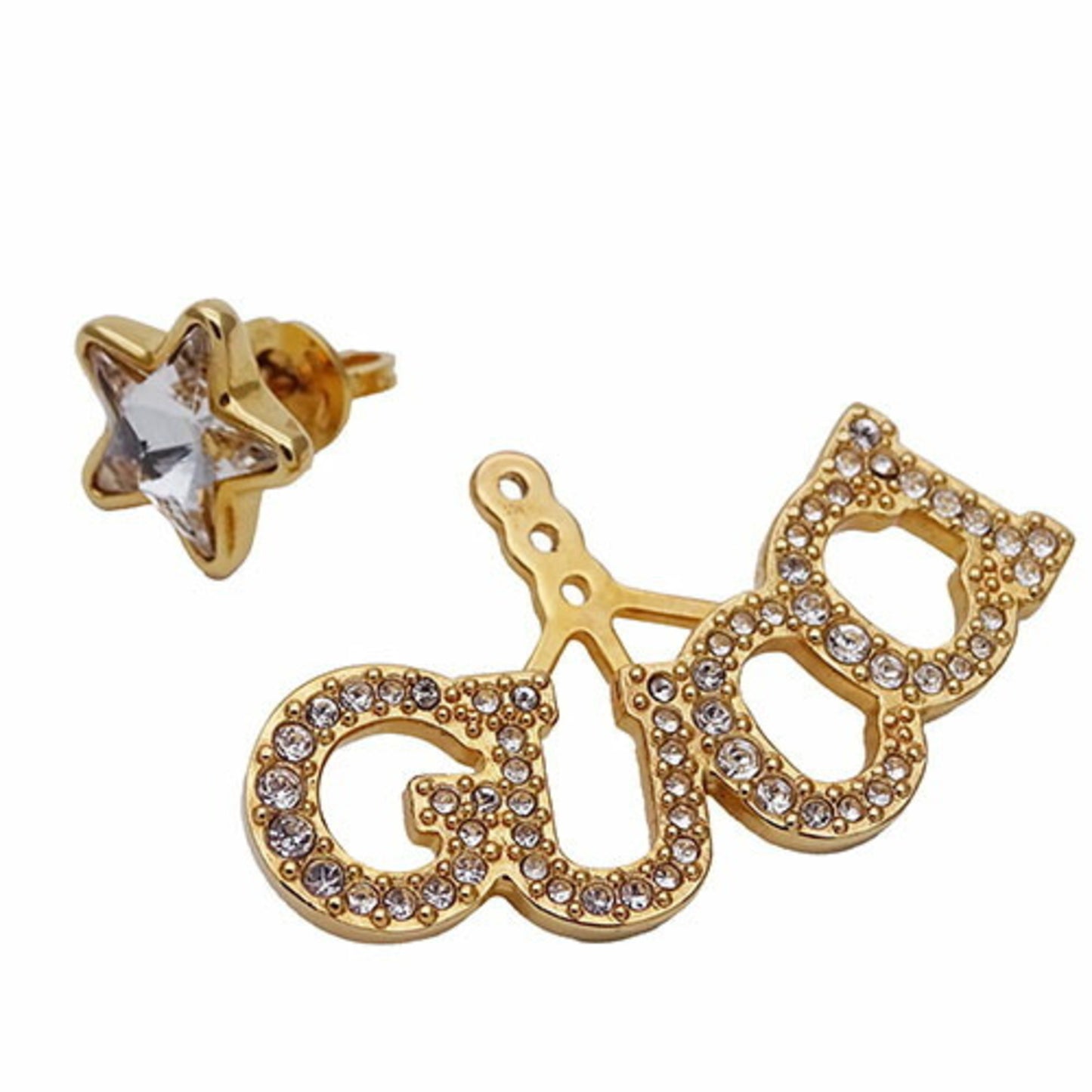 Gucci Earrings for Women, Rhinestone, Crystal, Gold, Star, Script, Single Earring, One Ear