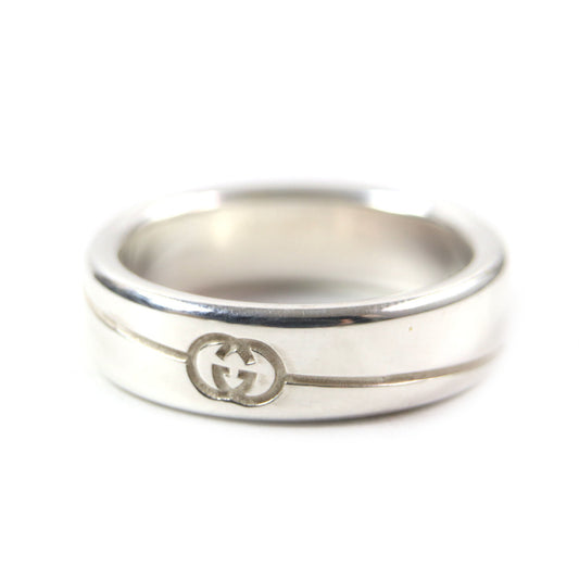 GUCCI Diagonal Interlocking G Ring (774052), current model, AG925 silver, size 17, made in Italy, weight 7.4g, men's