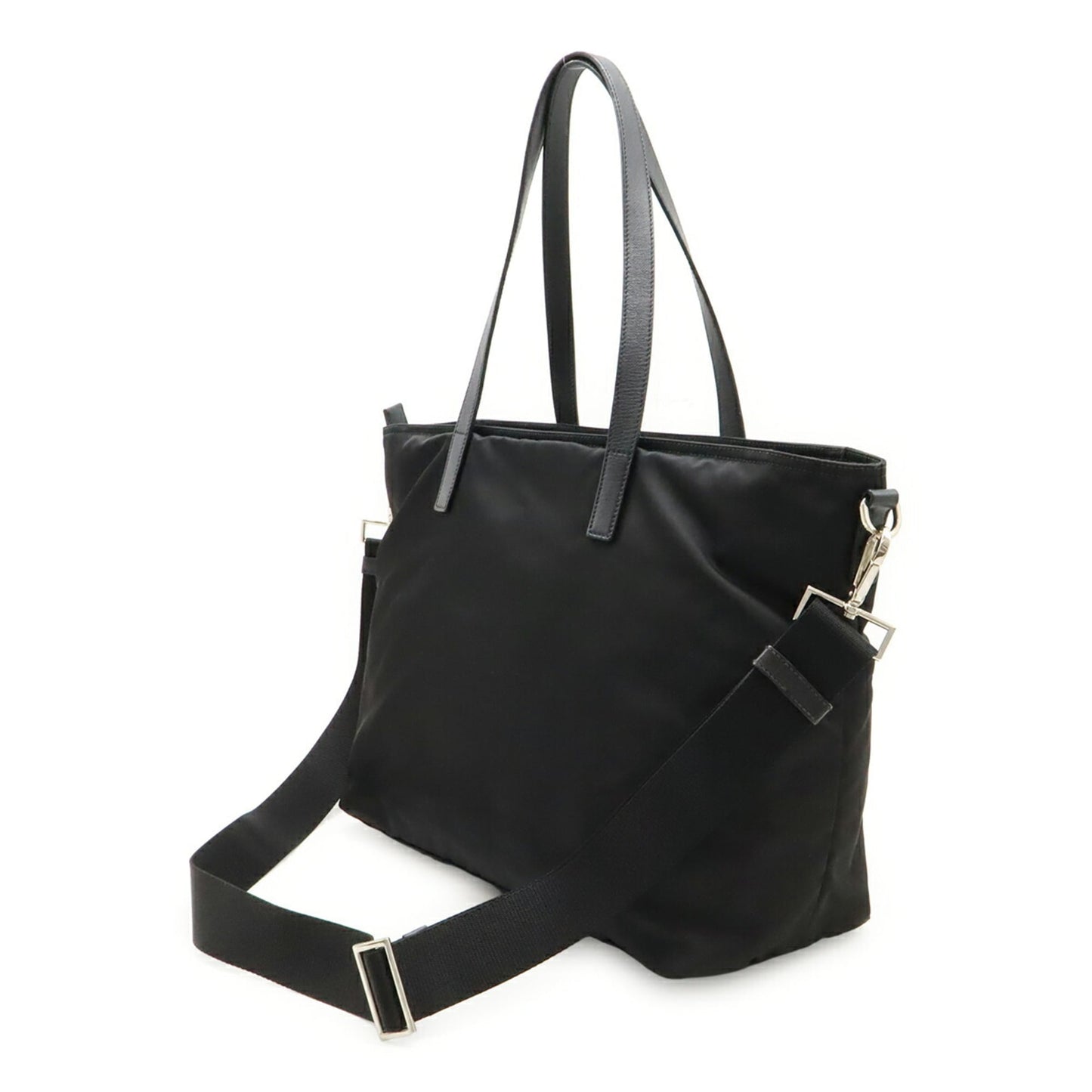 PRADA Triangle Tote Bag Shoulder Nylon Leather NERO Black 1BG842