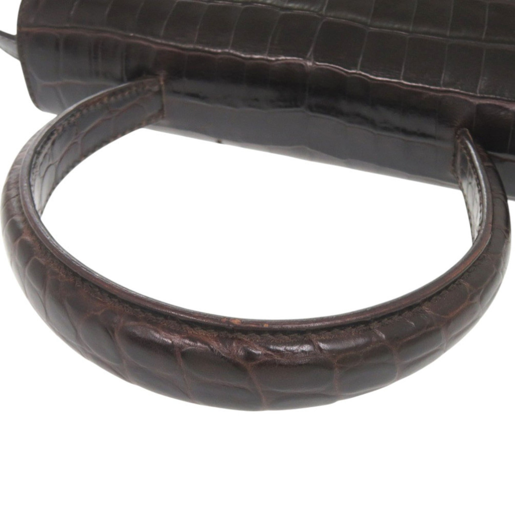 Excellent condition Salvatore Ferragamo crocodile-embossed leather brown handbag/shoulder bag 0396Salvatore