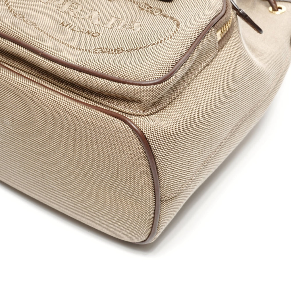 Prada Jacquard Logo Drawstring Shoulder Bag in Beige