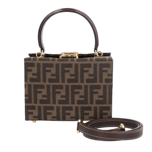 Pre-owned Fendi Zucca Vanity Shoulder Bag in Brown Canvas, Women's, 2-Way