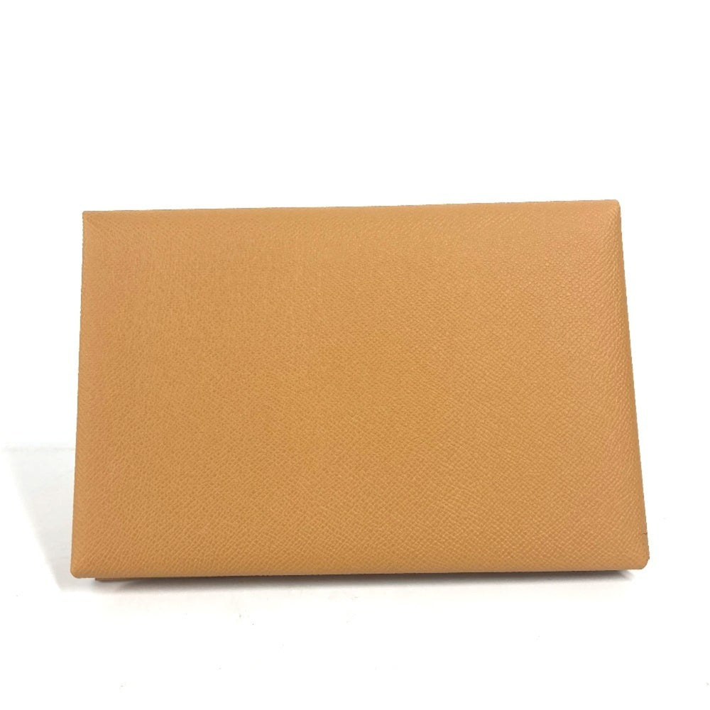HERMES Calvi GM Flat Pouch with Pouch, Bifold Clutch Bag, Epsom Leather, Unisex, Brown and Pink, Like New — Like New