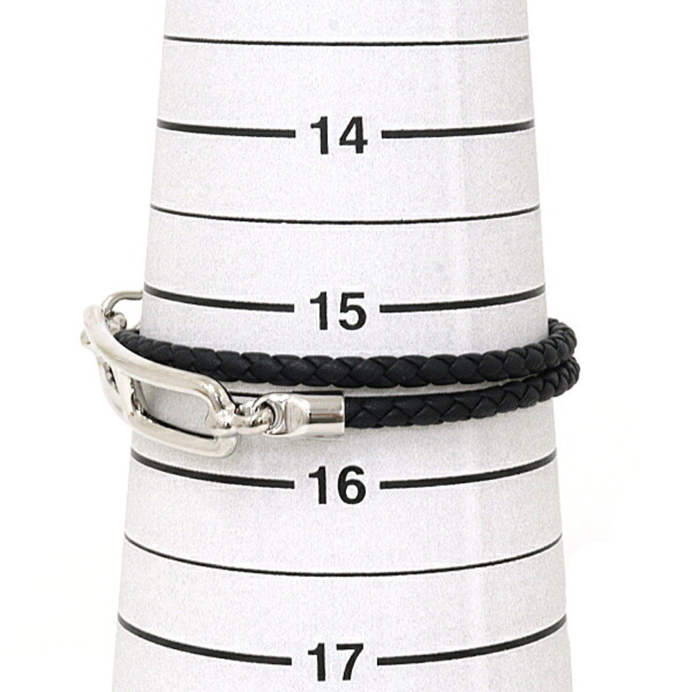 Hermes leather bracelet "Luri" Double Tour, Veau Swift leather, black and silver — Like New