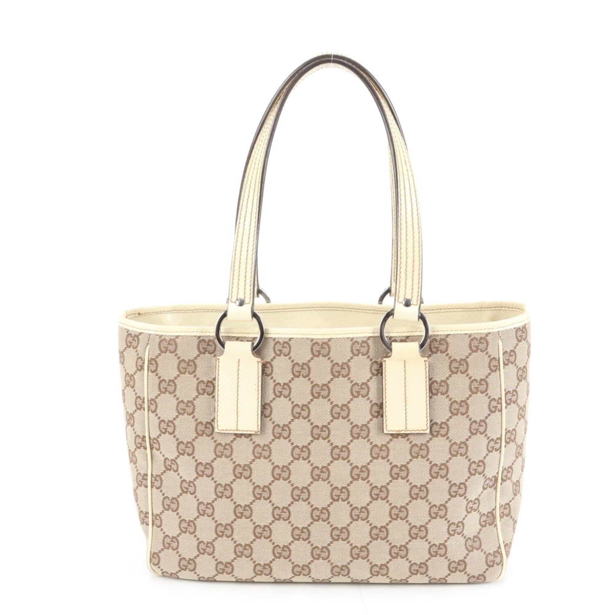 Gucci GG Canvas 113019 Leather Tote Bag Shoulder Handbag Beige Women's