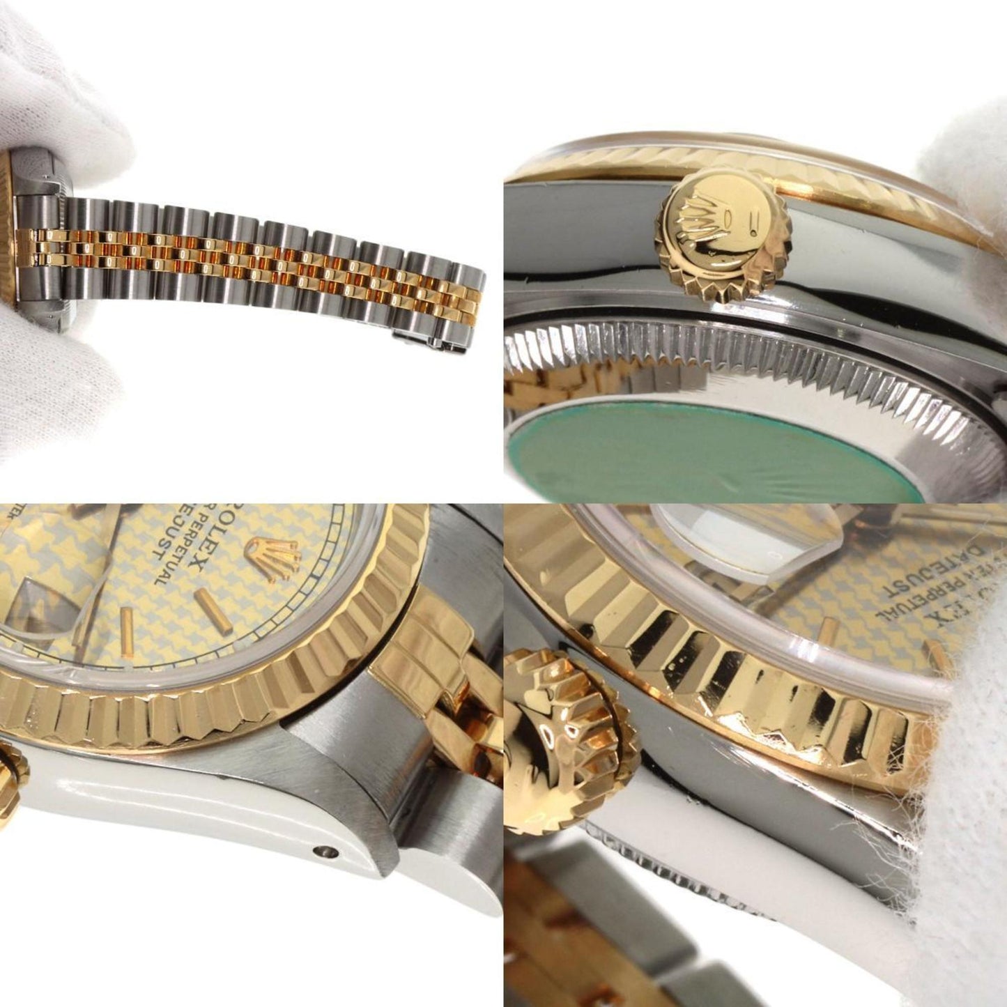 Rolex 69173 Datejust Houndstooth Watch Stainless Steel SSx18KYG Ladies ROLEX