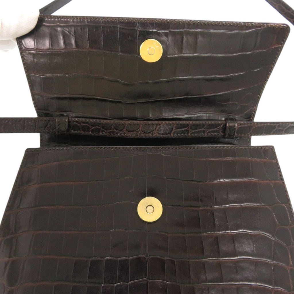 Excellent condition Salvatore Ferragamo crocodile-embossed leather brown handbag/shoulder bag 0396Salvatore