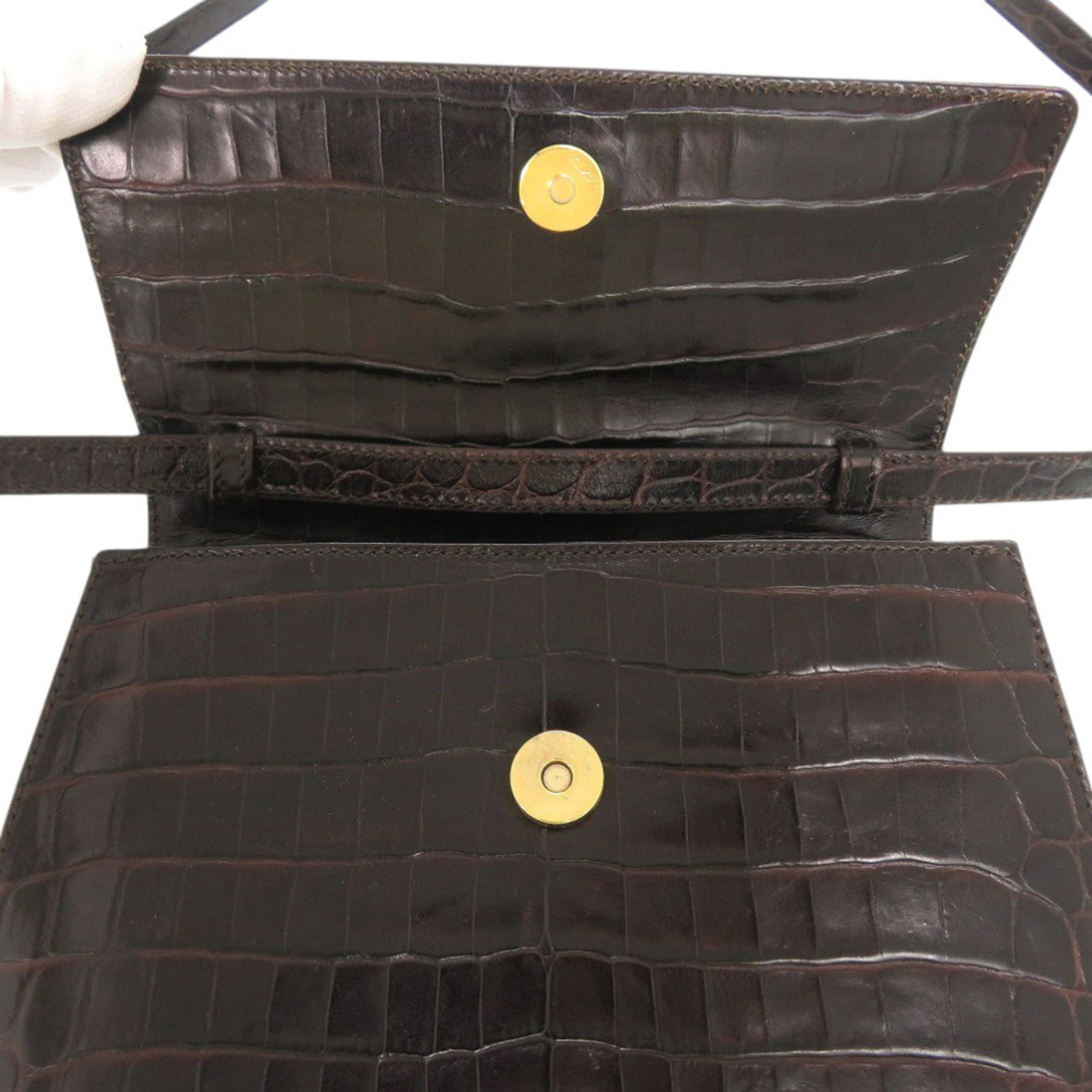 Excellent condition Salvatore Ferragamo crocodile-embossed leather brown handbag/shoulder bag 0396Salvatore