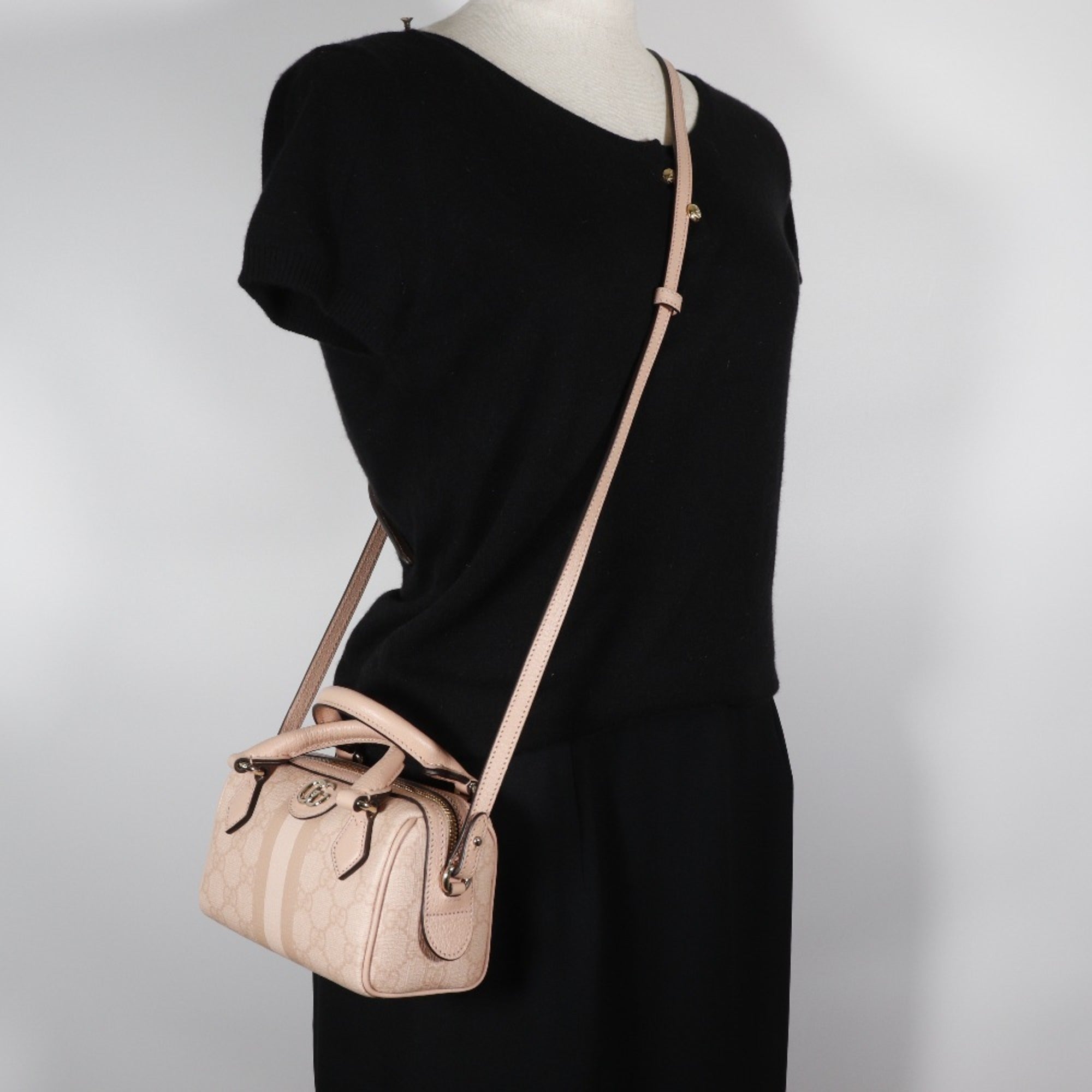 Gucci Ophidia Super Mini Handbag/Shoulder Bag (781490 FAD03 6241) in GG Supreme Canvas, Dusty Pink. Women's (S173025654) — Like New