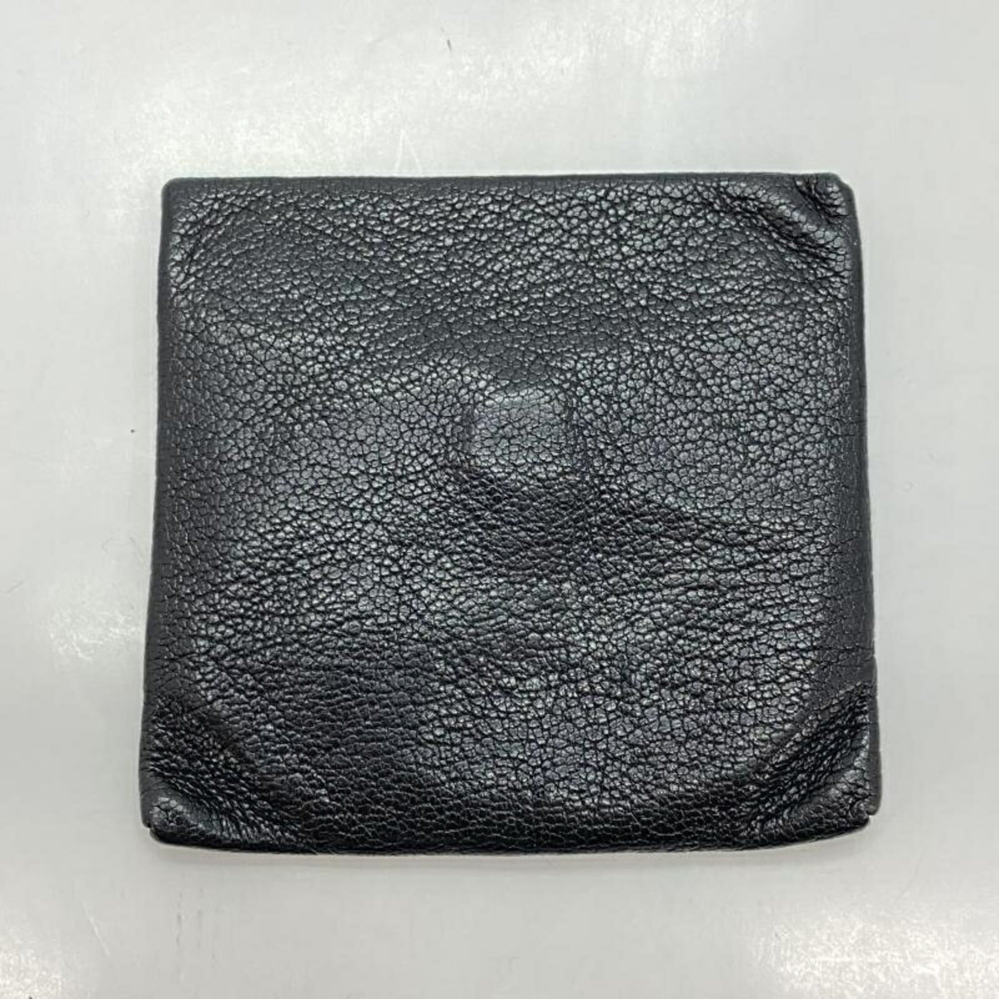 HERMES Leather Wallet/Coin Case Black