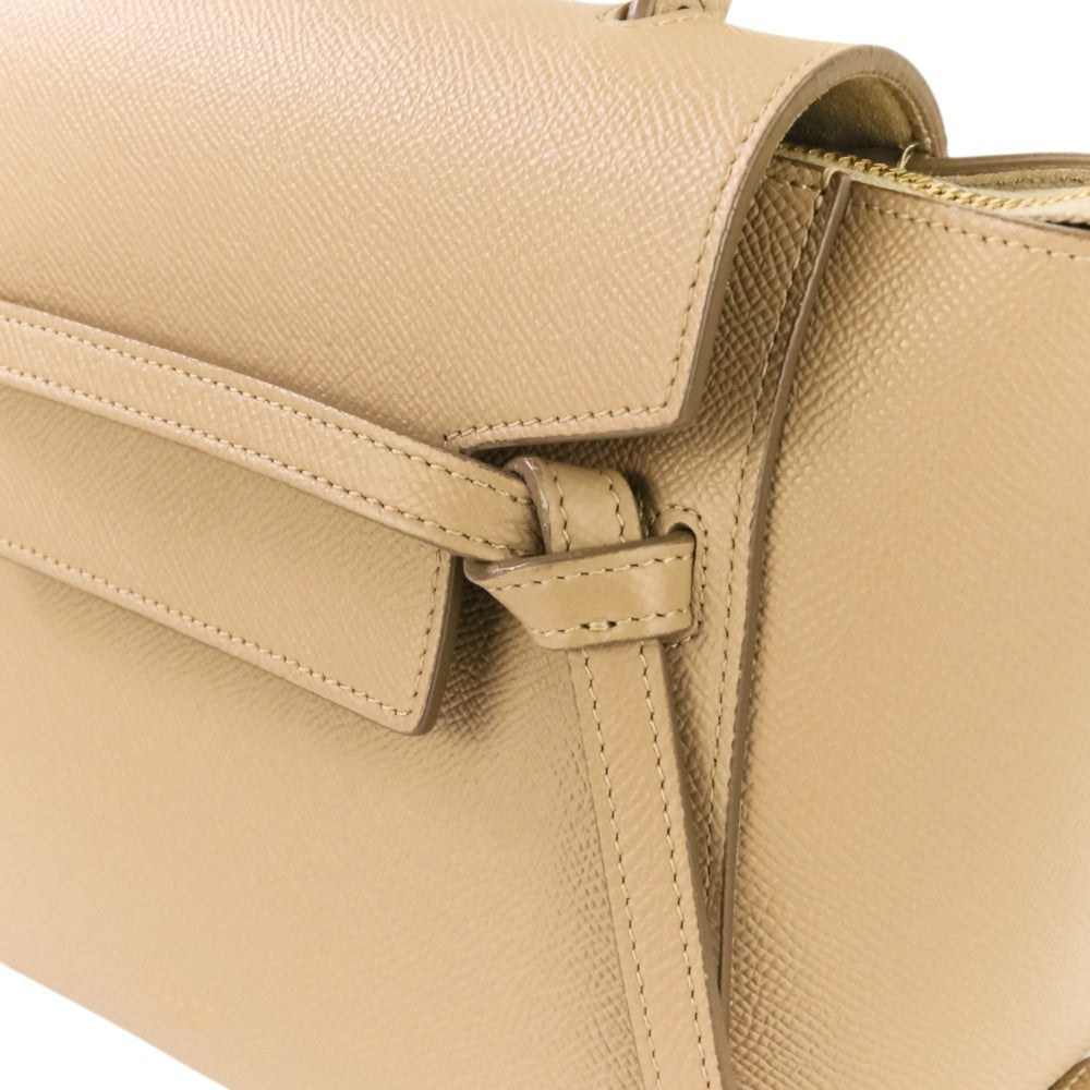 CELINE Belt Bag Nano 2-way shoulder bag, grained calfskin, beige, women's — Like New