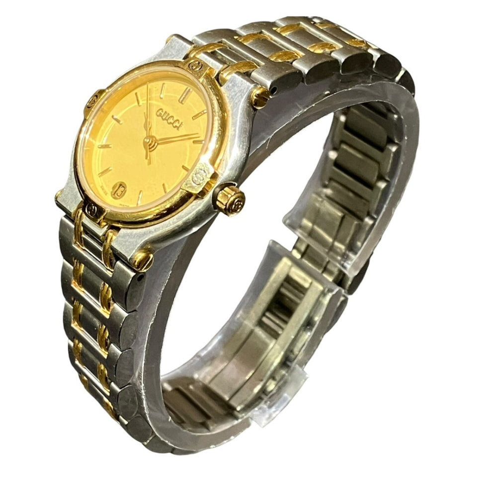 Gucci watch, total weight 51.2g, stainless steel, quartz movement, gold dial, 9000L — Good