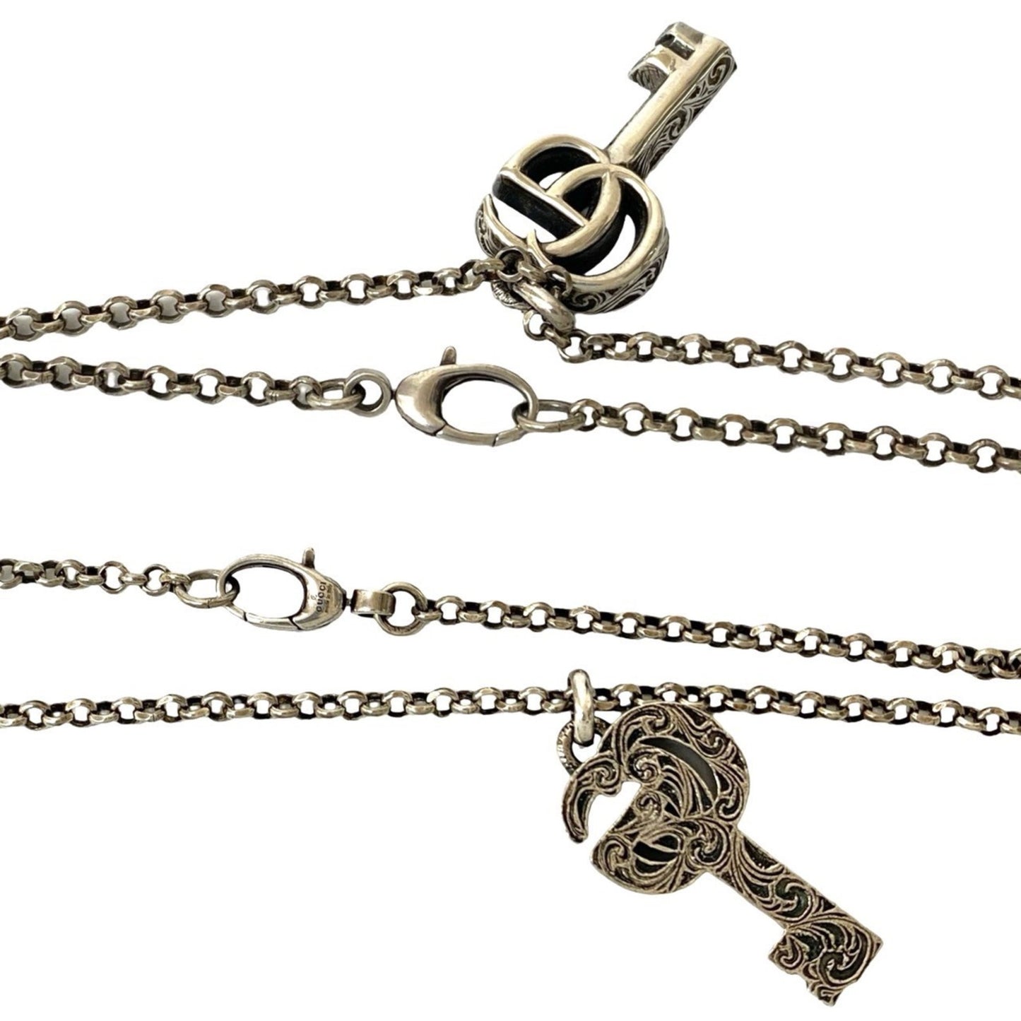 GUCCI Arabesque Double G Key Necklace in Sterling Silver, Pendant/Choker, 1056b