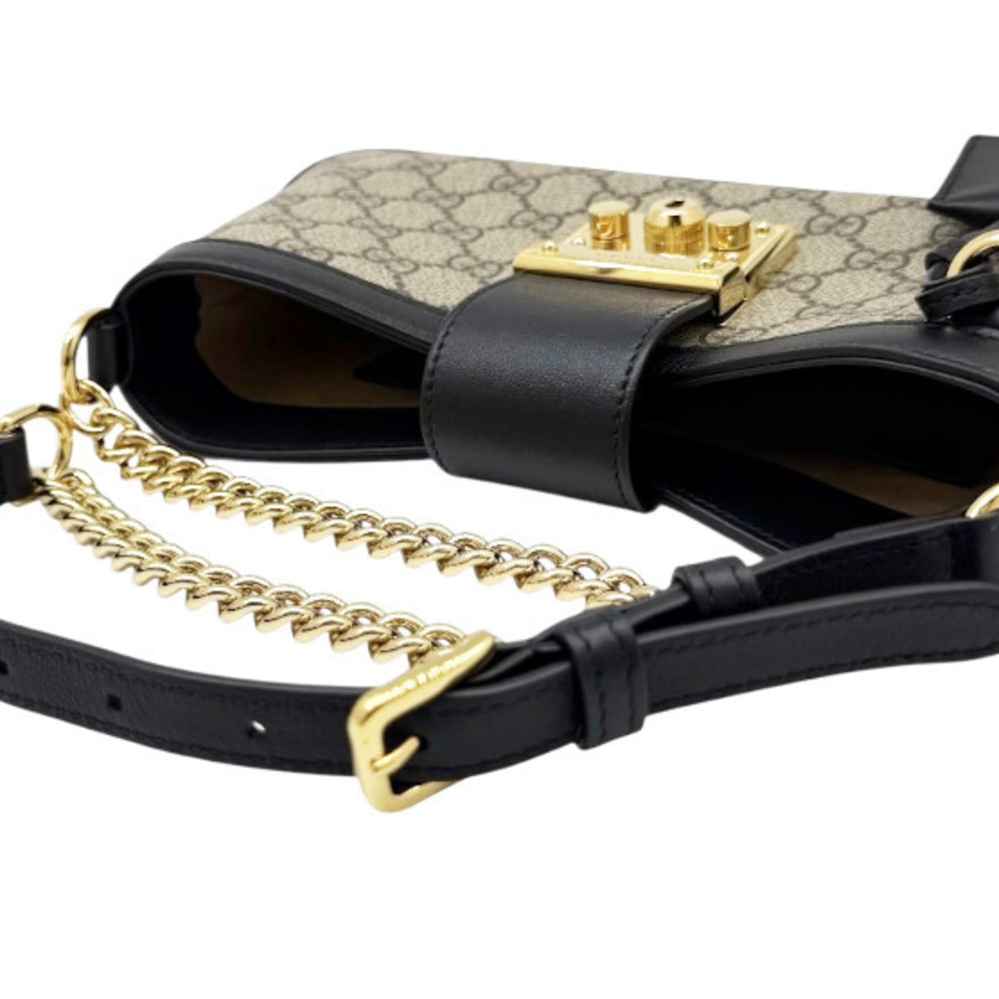 GUCCI GG Supreme Padlock Small Leather Shoulder Bag Chain for Women (Beige/Black, 811705) — Like New